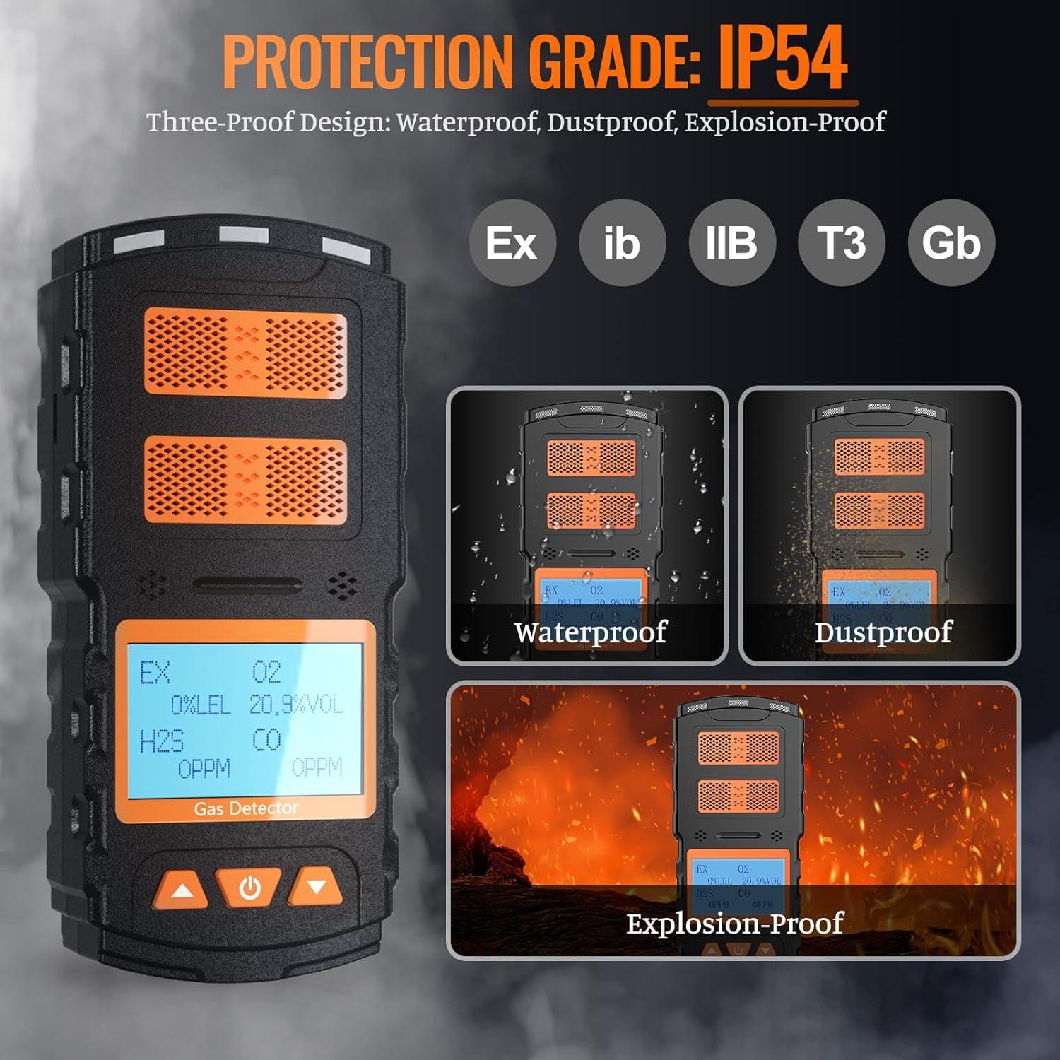 Detector de Gas 4 en 1 AKSTEST H2S CO LEL O2 Recargable