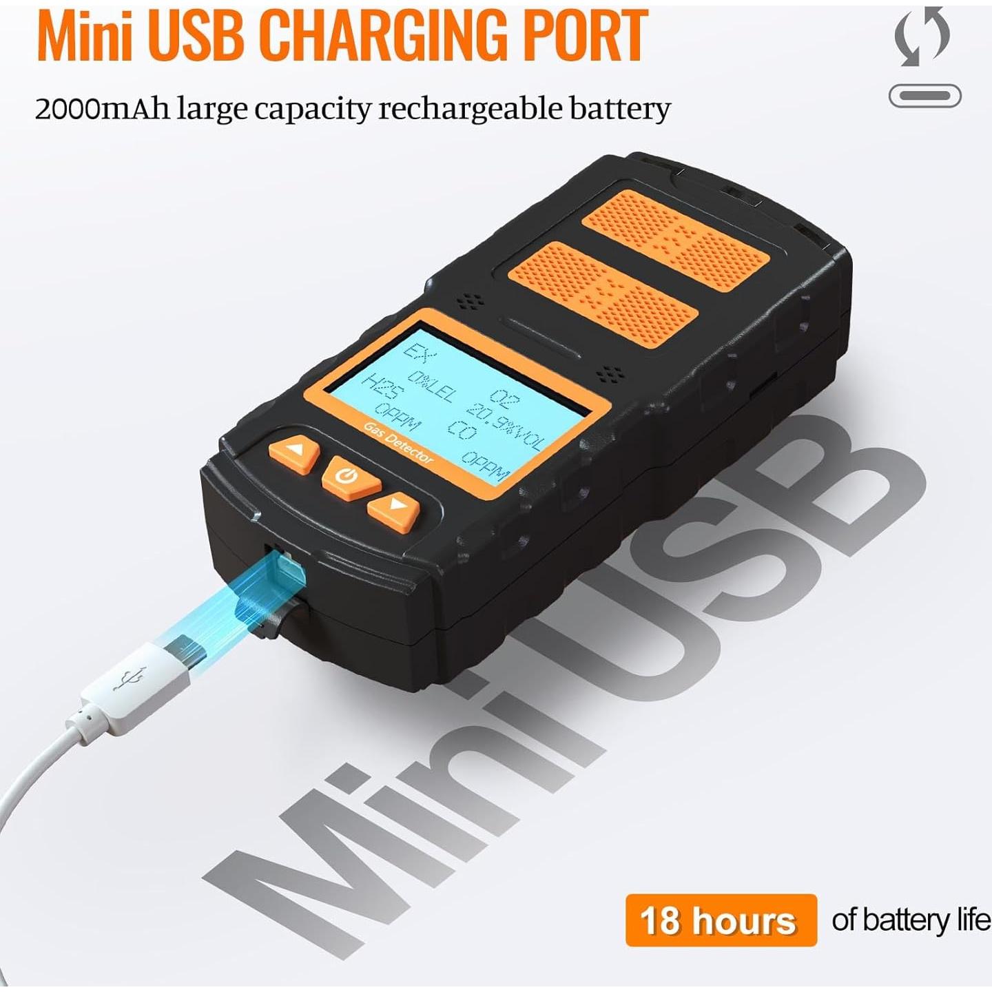 Detector de Gas 4 en 1 AKSTEST H2S CO LEL O2 Recargable