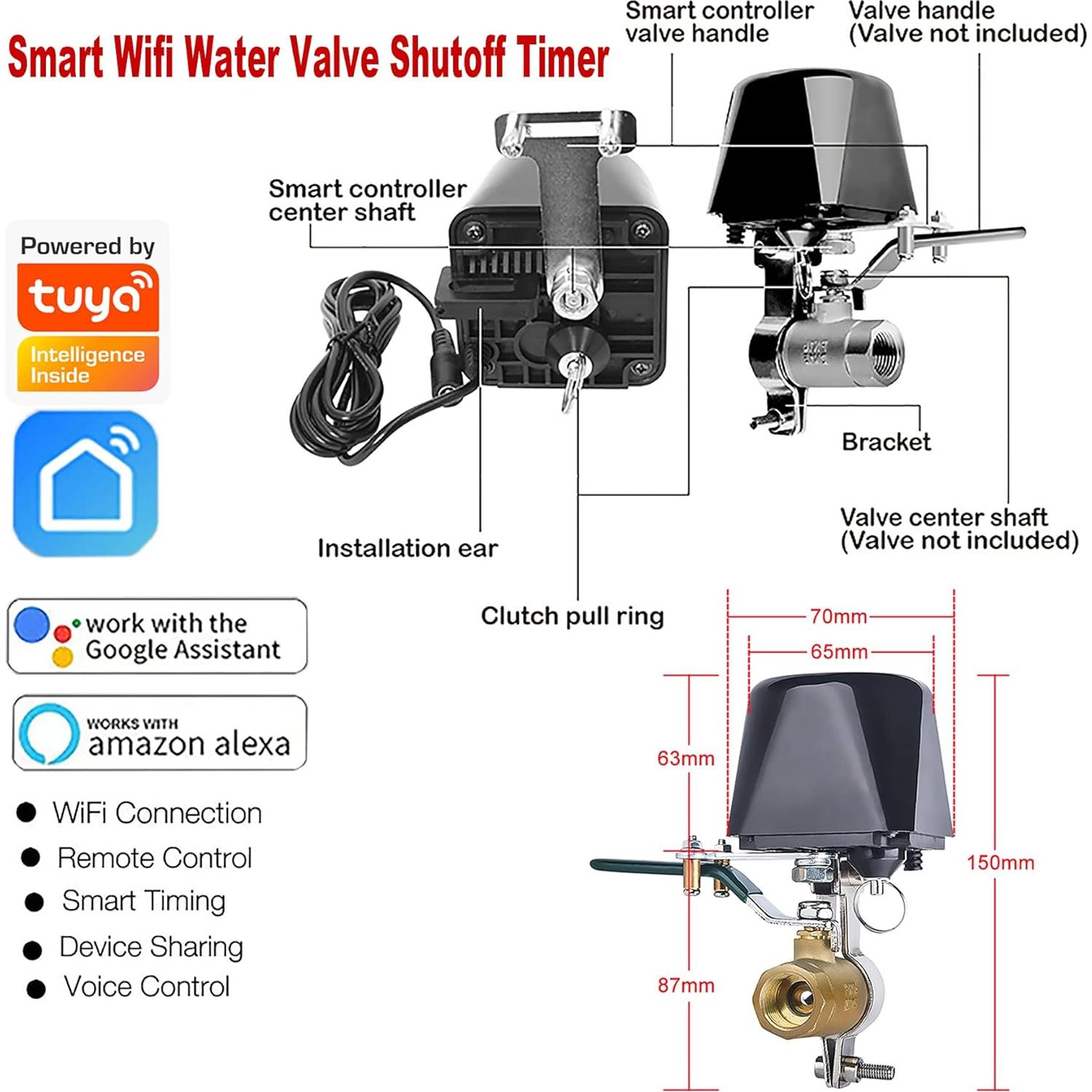 Válvula de Agua Wifi Inteligente Gaoducash 12V Cobre