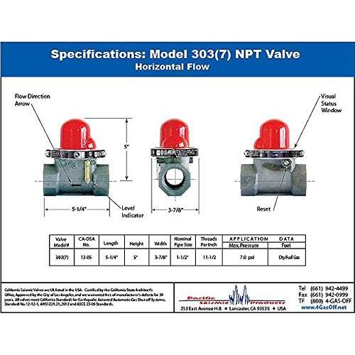 Válvula de Cierre de Gas Sísimica 303 3.81 cm Horizontal