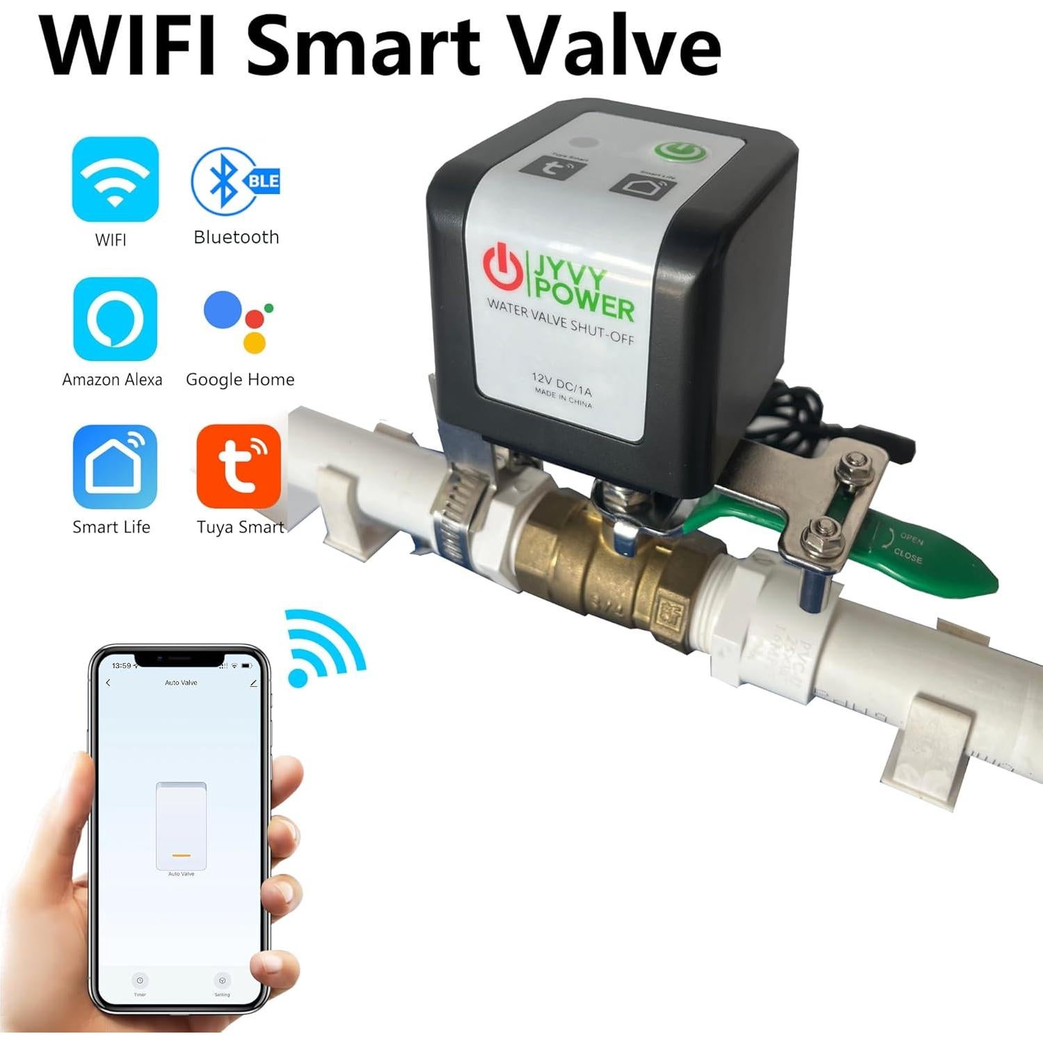 Válvula de Bola Inteligente JYVY POWER WiFi 2.4GHz Control Remoto