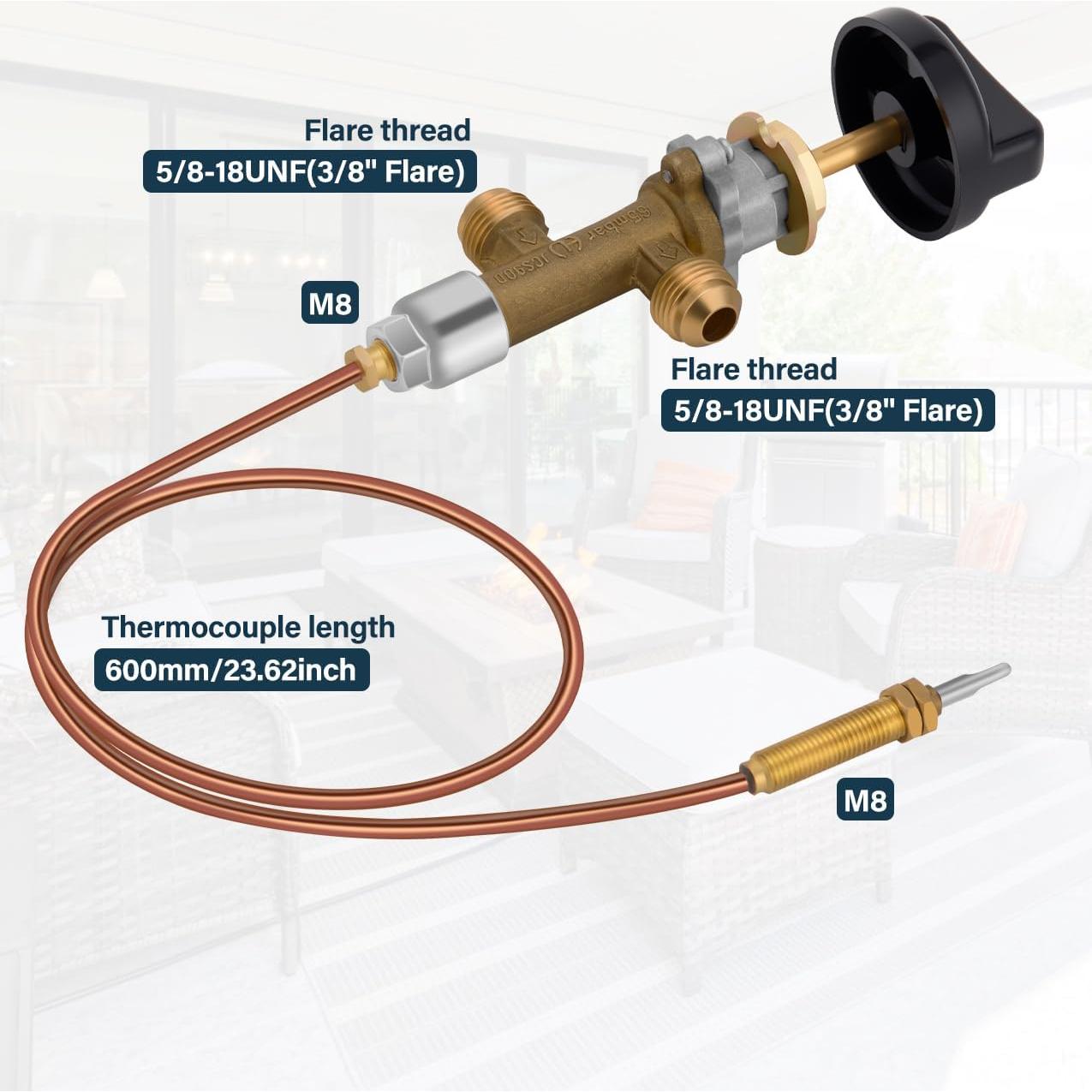 Kit Válvula de Control de Gas Propano WADEO con Termopar 600mm