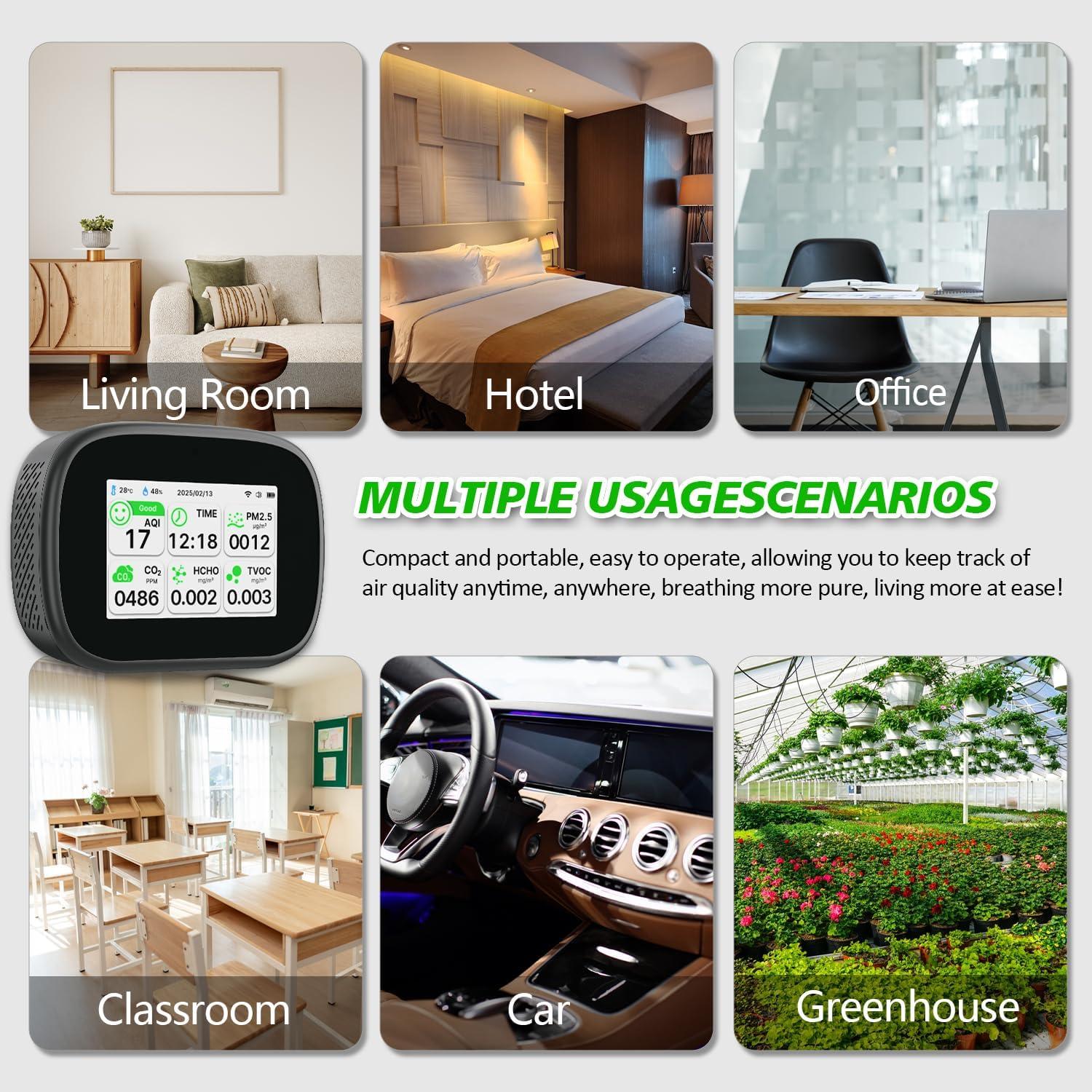 Monitor de Calidad del Aire Bcetasy 18-en-1 WiFi - AQI, CO2, PM2.5