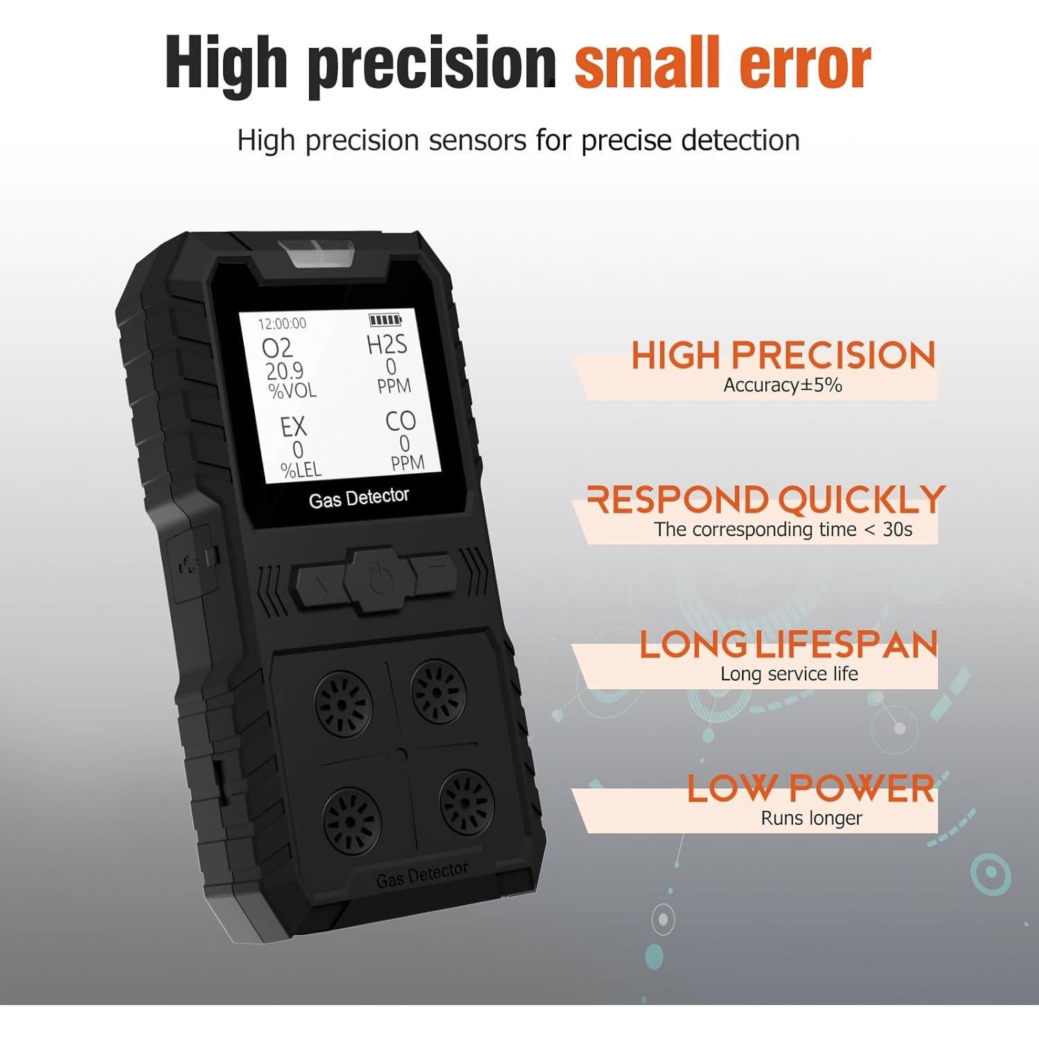 Detector de Gas Portátil HAOKESITE HLT814 - 4 Gases, Impermeable