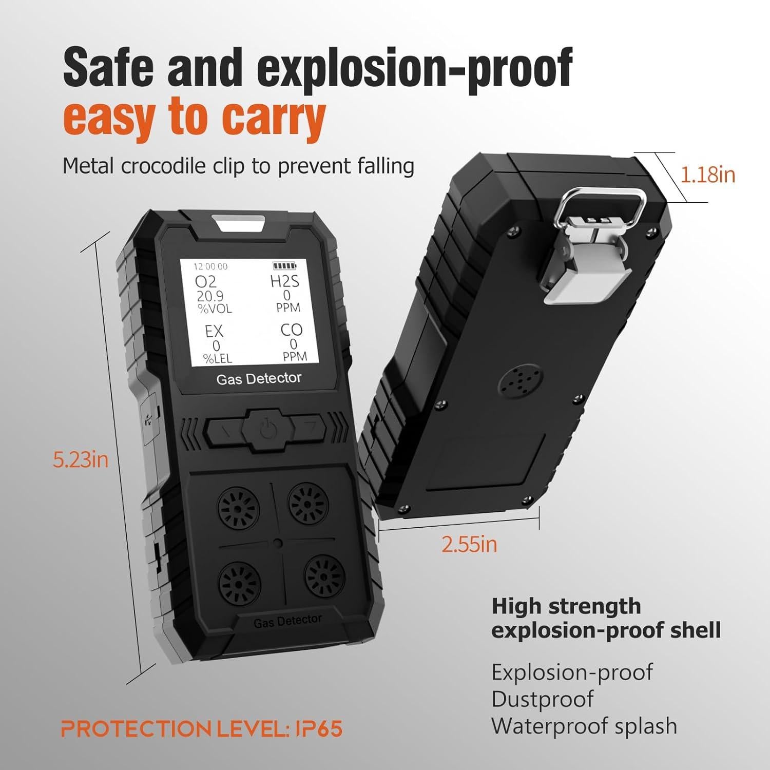 Detector de Gas Portátil HAOKESITE HLT814 - 4 Gases, Impermeable