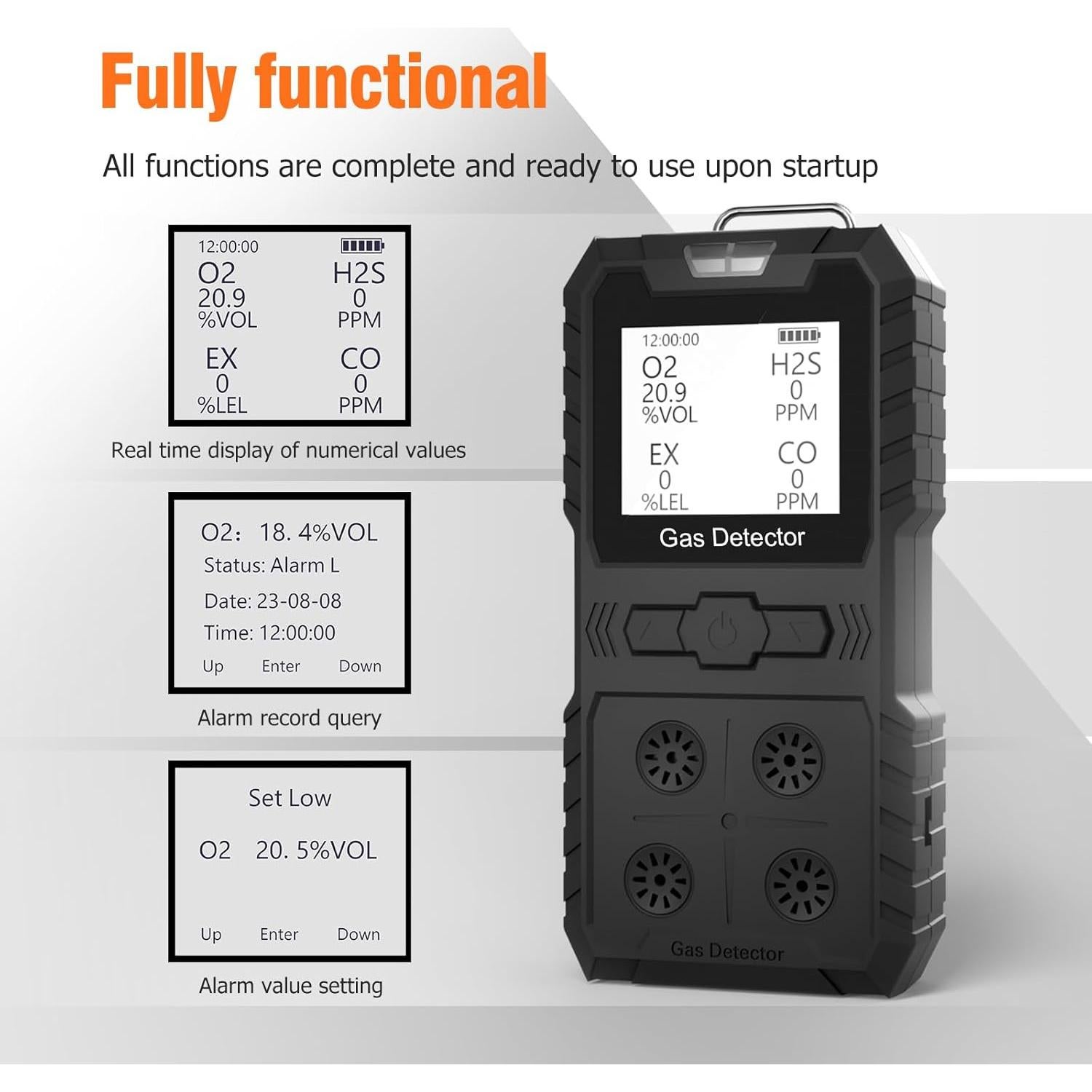 Detector de Gas Portátil HAOKESITE HLT814 - 4 Gases, Impermeable