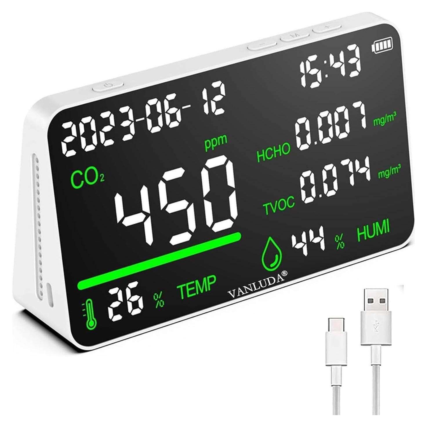 Monitor de Calidad del Aire 7-en-1 VANLUDA AQM - CO2, TVOC, HCHO