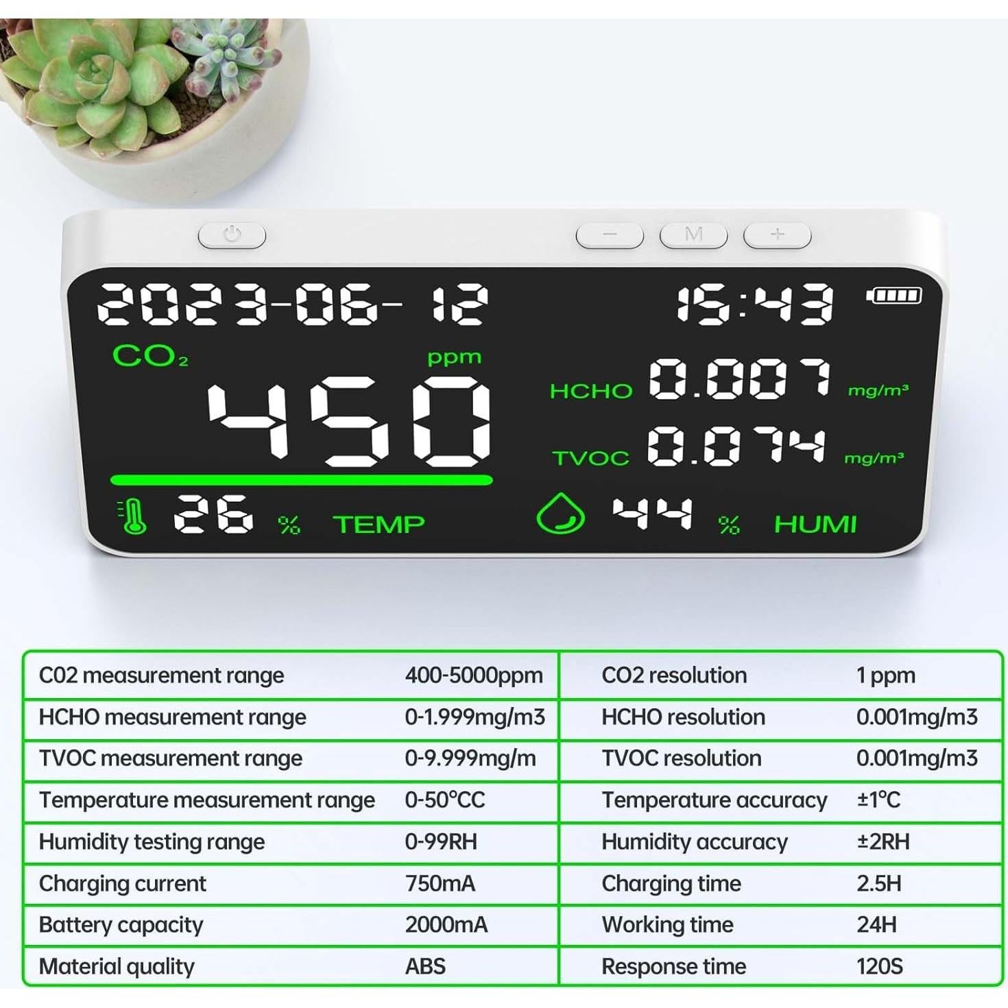 Monitor de Calidad del Aire 7-en-1 VANLUDA AQM - CO2, TVOC, HCHO