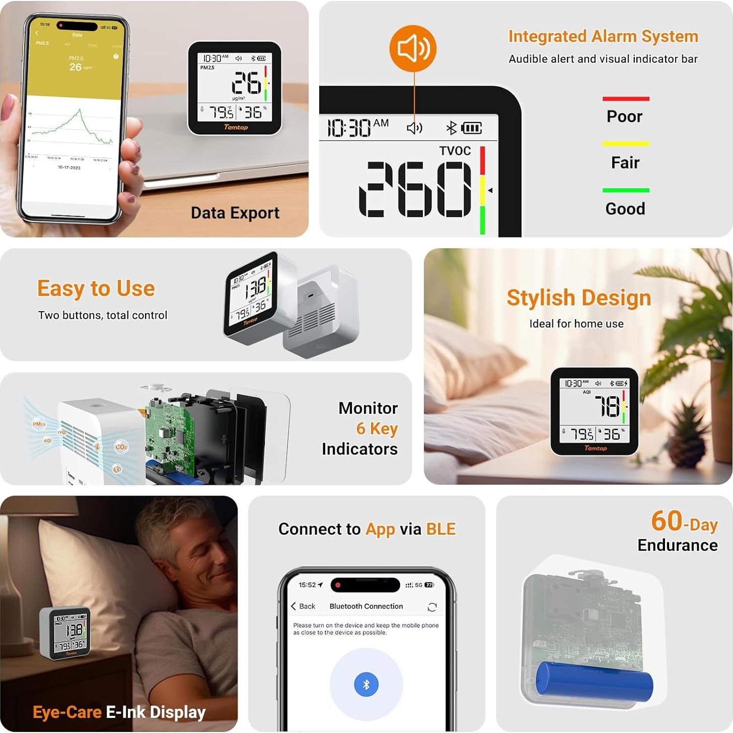 Paquete de Monitoreo de Calidad del Aire Temtop P600 y M10+