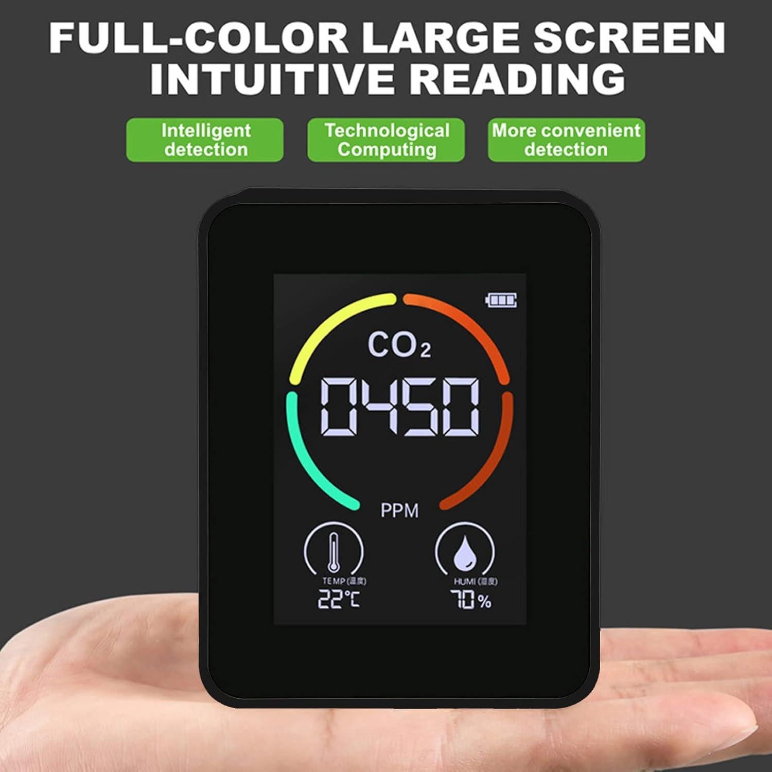 Detector de CO2 FTVOGUE con Sensor TVOC y Monitor en Tiempo Real