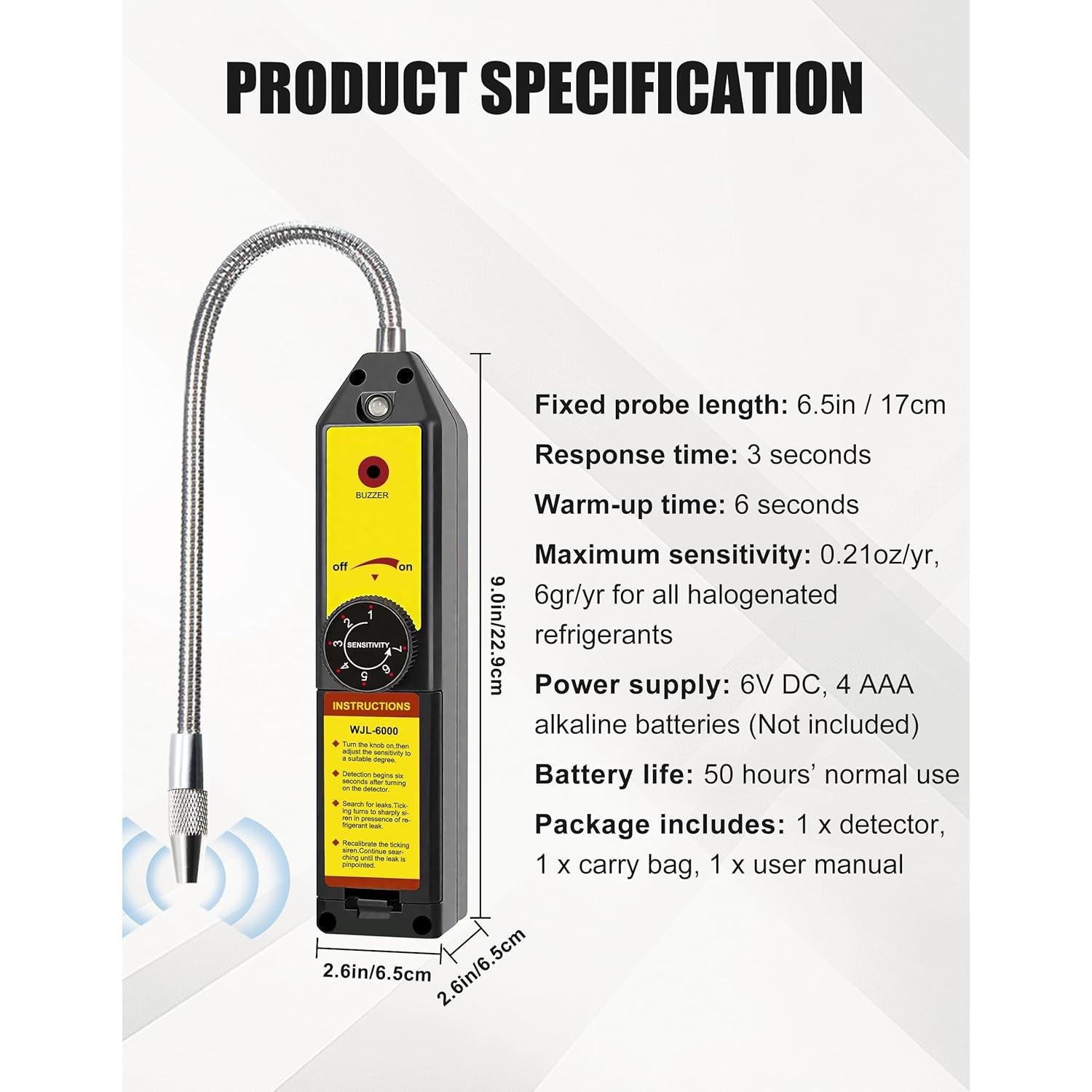 Detector de Fugas de Gas Halógeno AMTAST WJL-6000 con Alarma