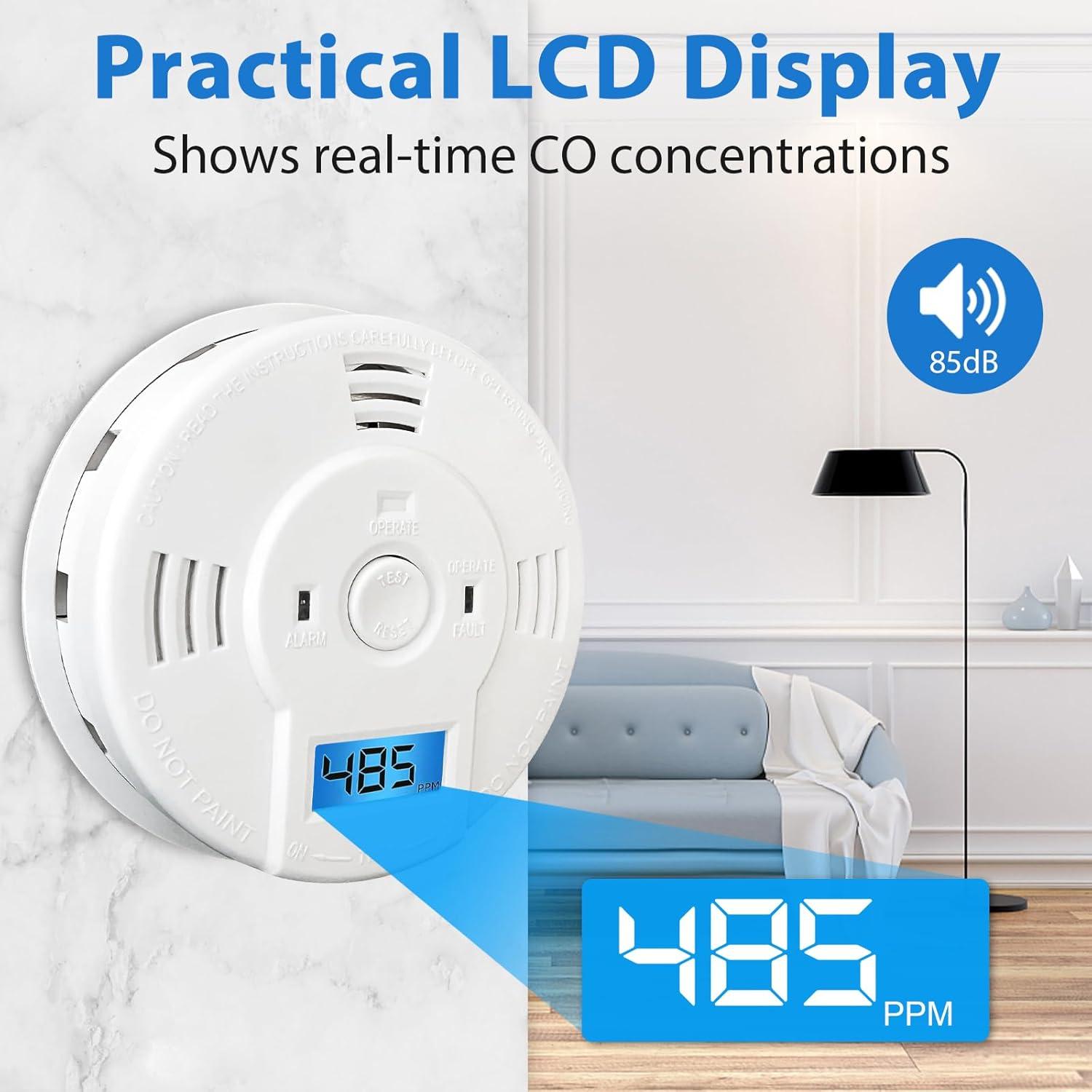 Detector de Humo y Monóxido de Carbono Shackcom, Alarma LCD 5 Años