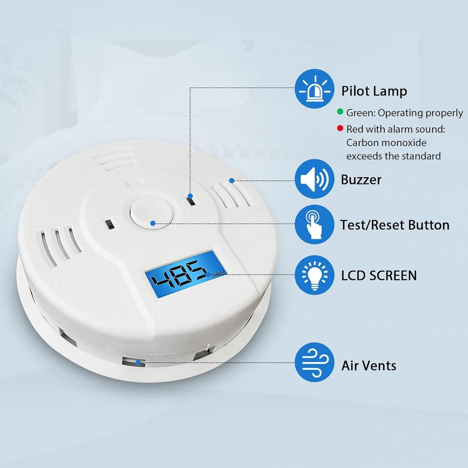 Detector de Humo y Monóxido de Carbono Shackcom, Alarma LCD 5 Años