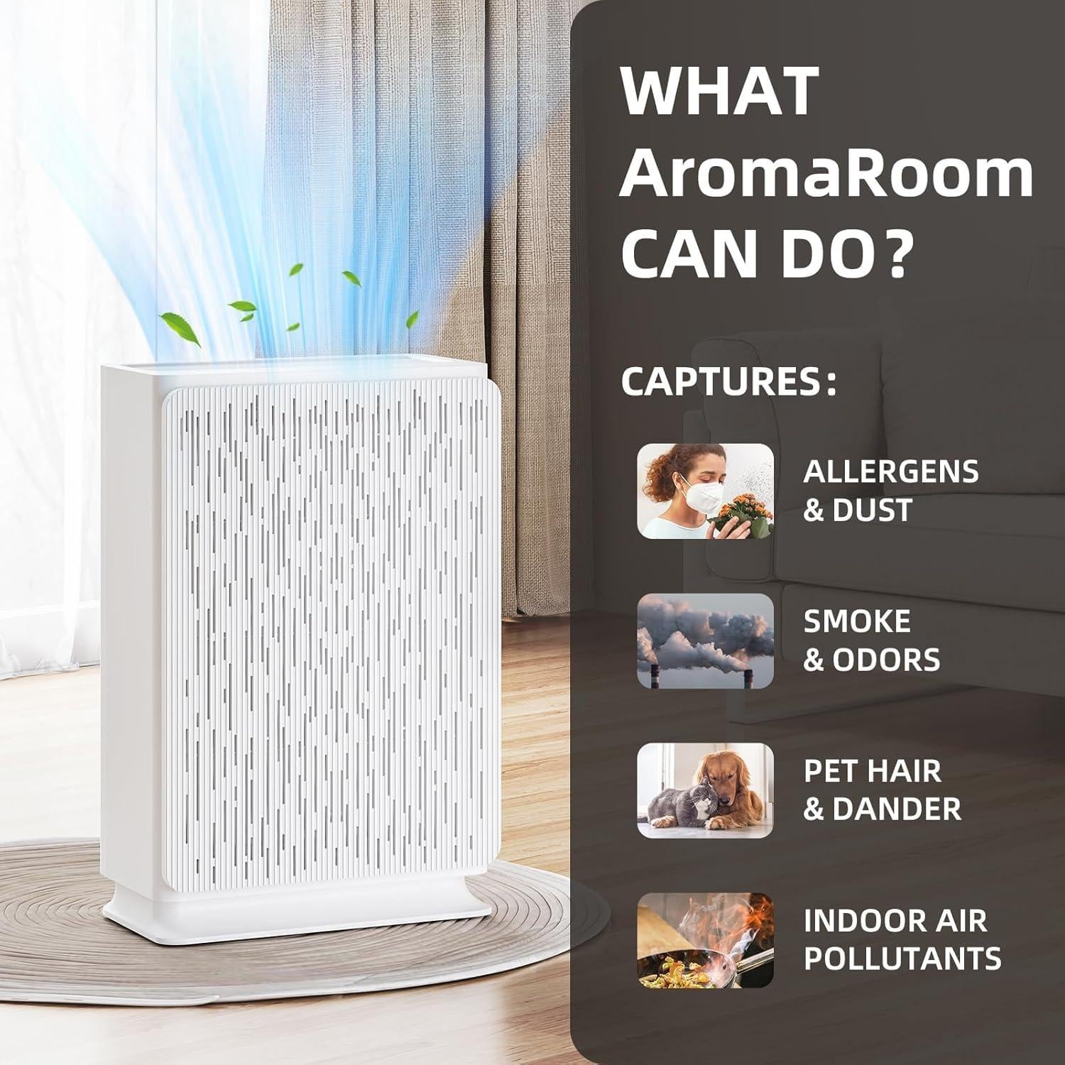 Purificador de Aire AromaRoom HEPA14 para Habitaciones Grandes 195 m²