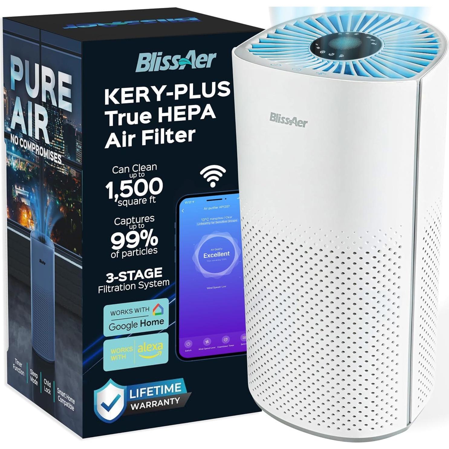 Purificador de aire HEPA Kery Plus para mascotas 139 m² WiFi