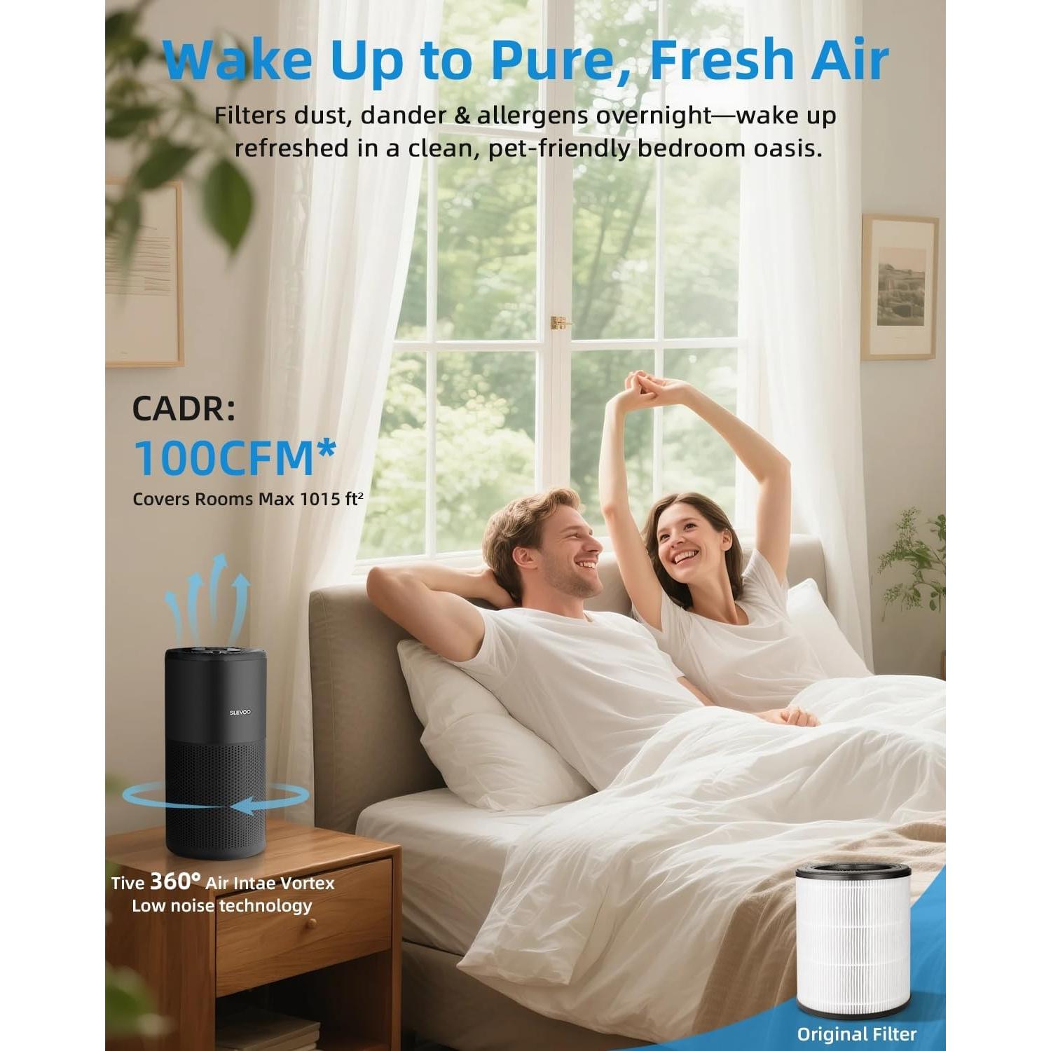 Purificador de Aire Slevoo HEPA 3-en-1 para Habitaciones 94.3 m²