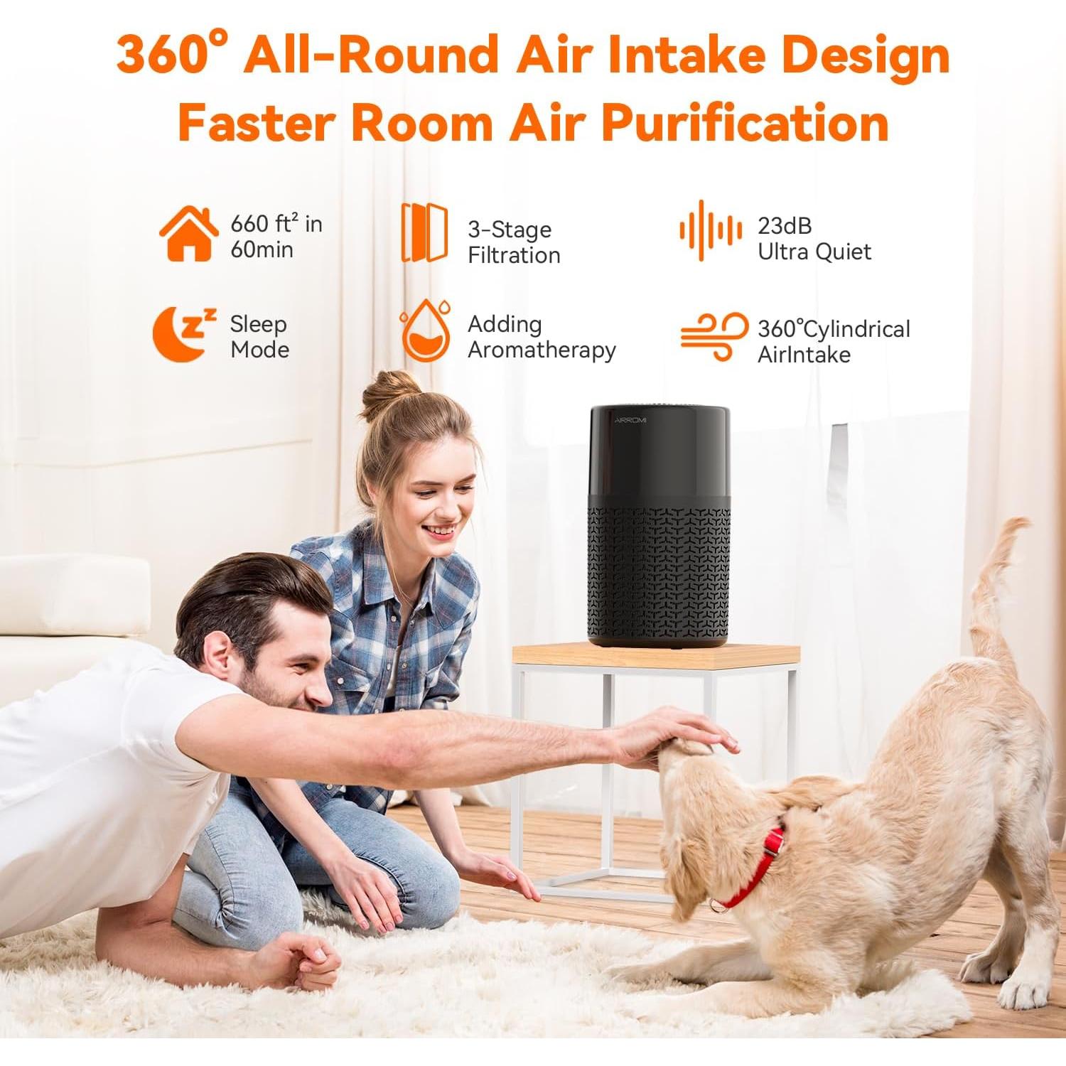 Purificador de Aire AIRROMI A2002 para Mascotas 61 m² Negro