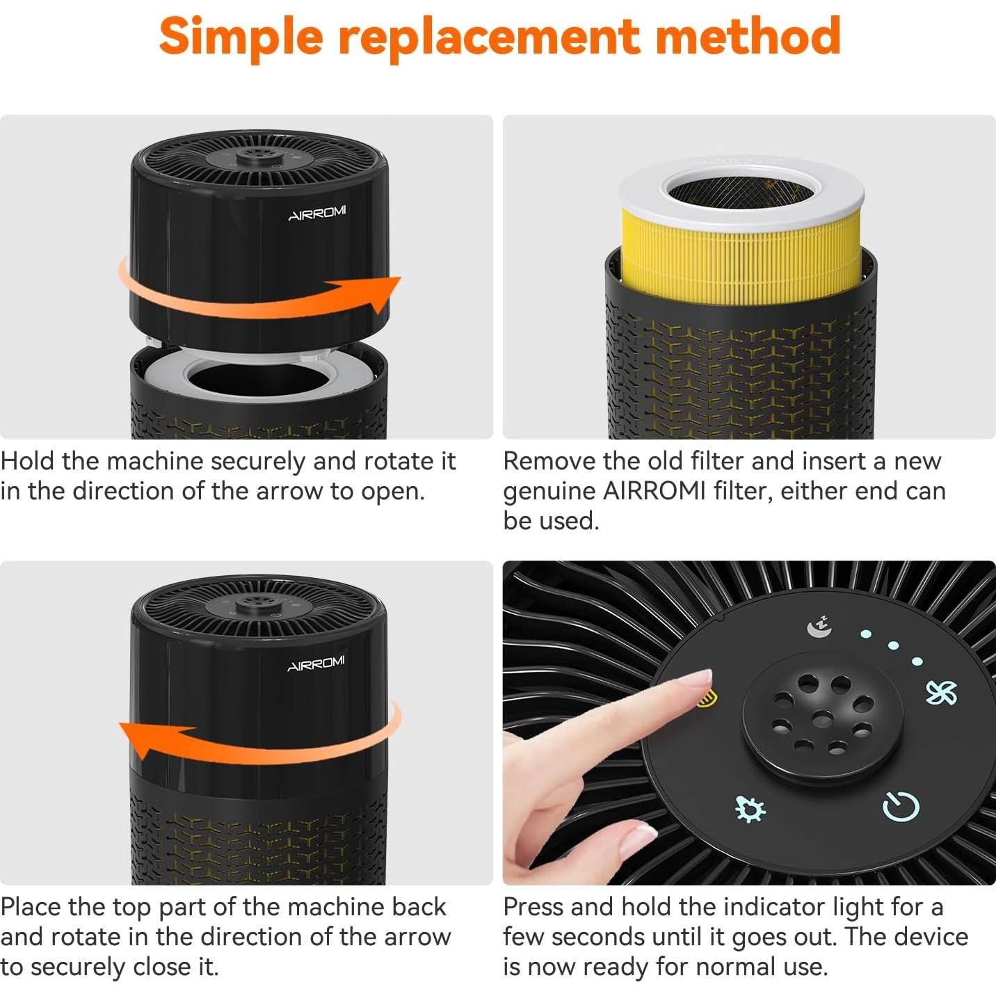 Purificador de Aire AIRROMI A2002 para Mascotas 61 m² Negro