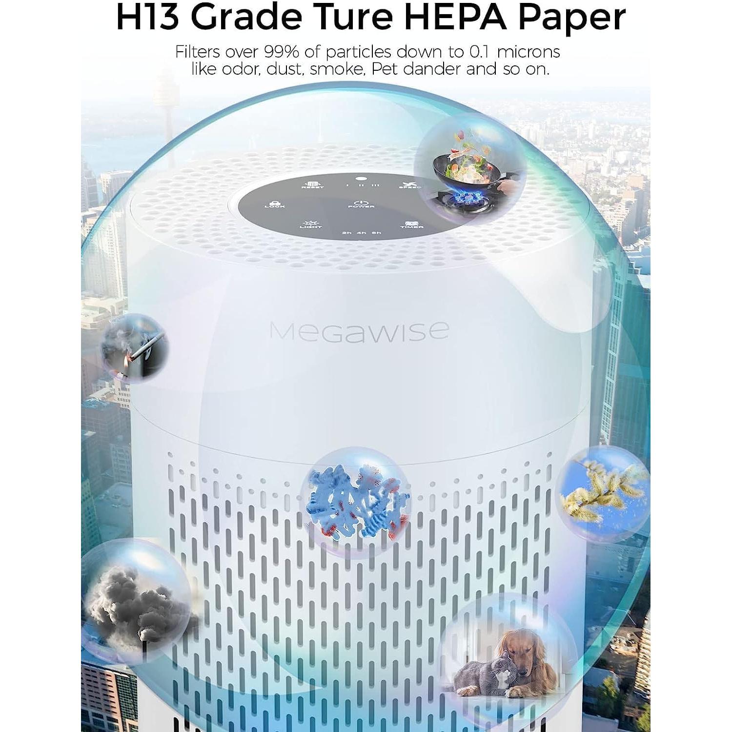 Purificador de Aire MEGAWISE EPI235A HEPA H13 87 m² Blanco