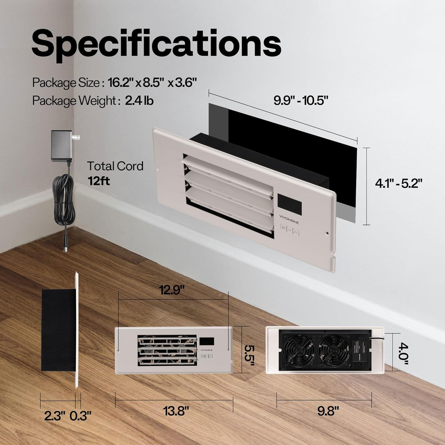 Ventilador Aumentador de Registro VIVOHOME 4"x12" y 6"x10"