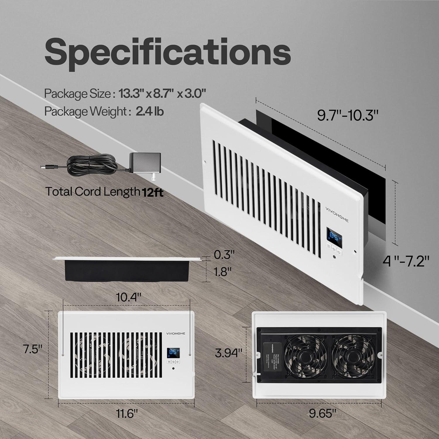 Ventilador Aumentador de Registro VIVOHOME 4"x12" y 6"x10"