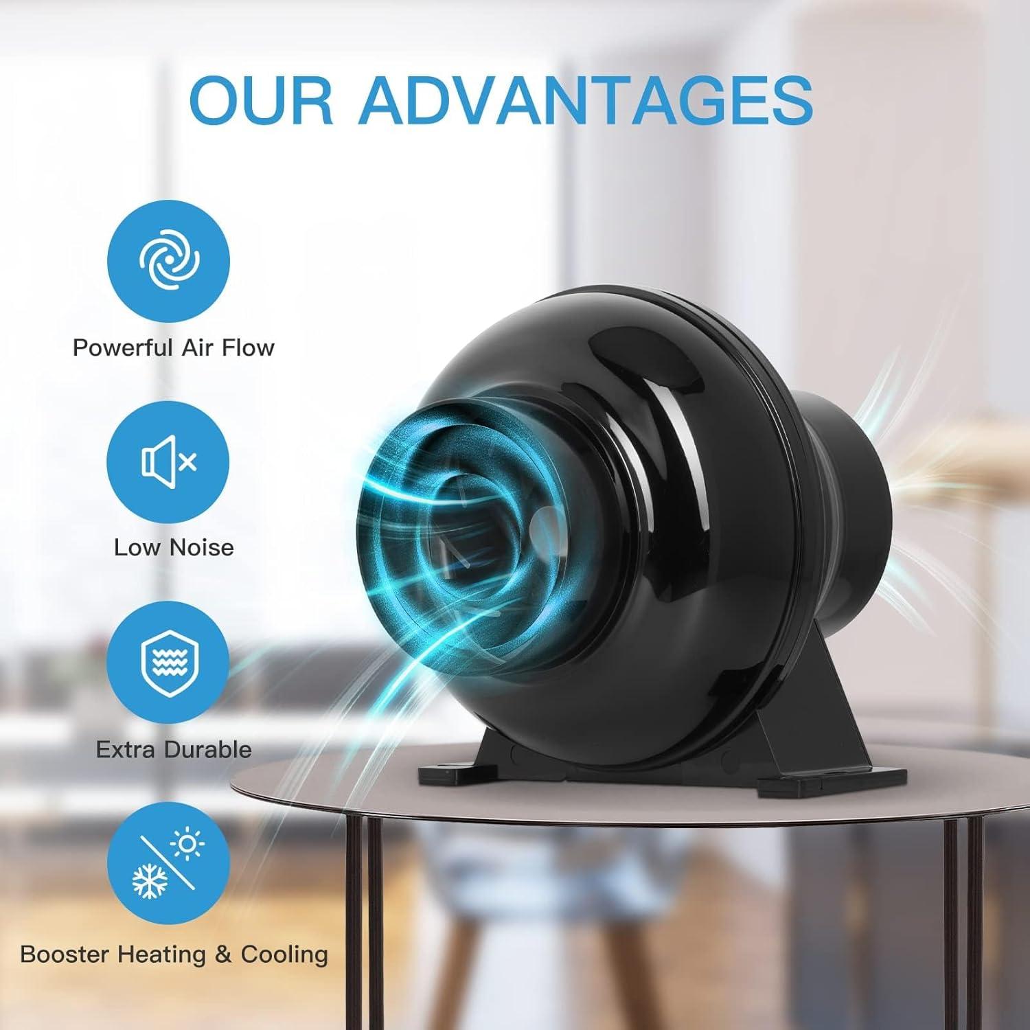 iPower Ventilador Inline 4" 195 CFM + Filtro Carbono + Conducto 2.44m