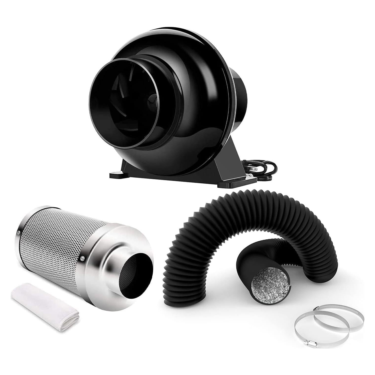 Ventilador Inline iPower 4" 195 CFM + Filtro Carbón + Conducto 2.44m