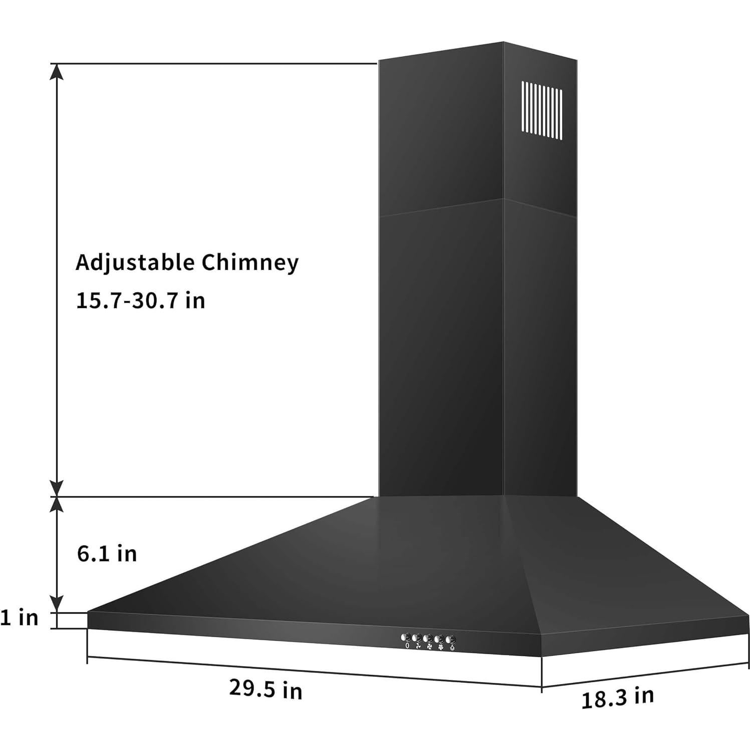 Campana Extractora SNDOAS 76 cm Negra Acero Inoxidable 450 CFM