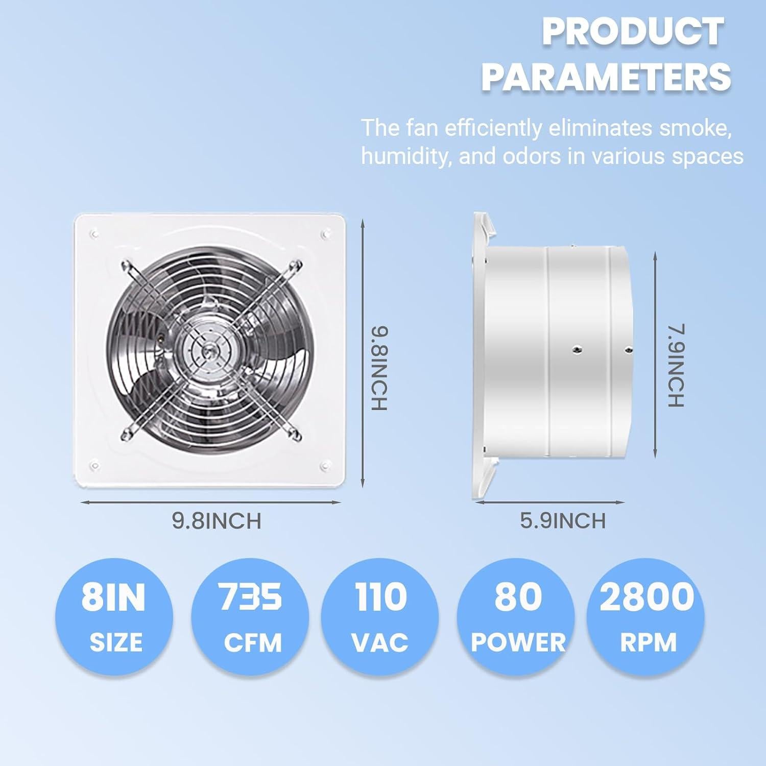Ventilador de Escape RLOZUI 20 cm 735 CFM 80W Blanco