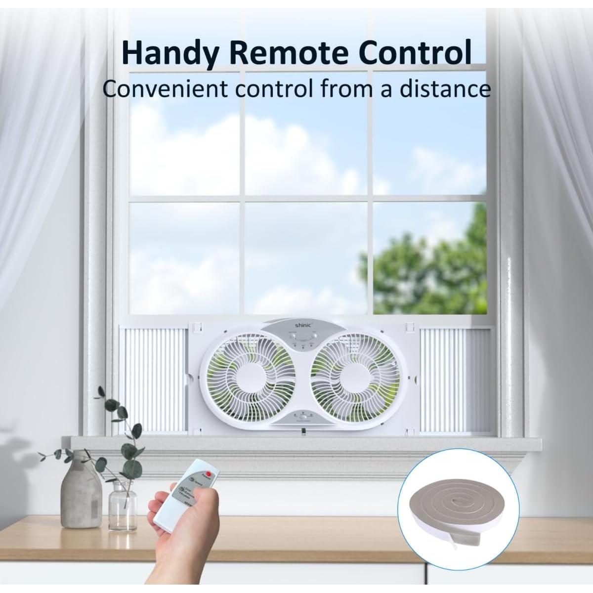 Ventilador de Ventana Shinic BP2-9A, 3 Velocidades, Control Remoto