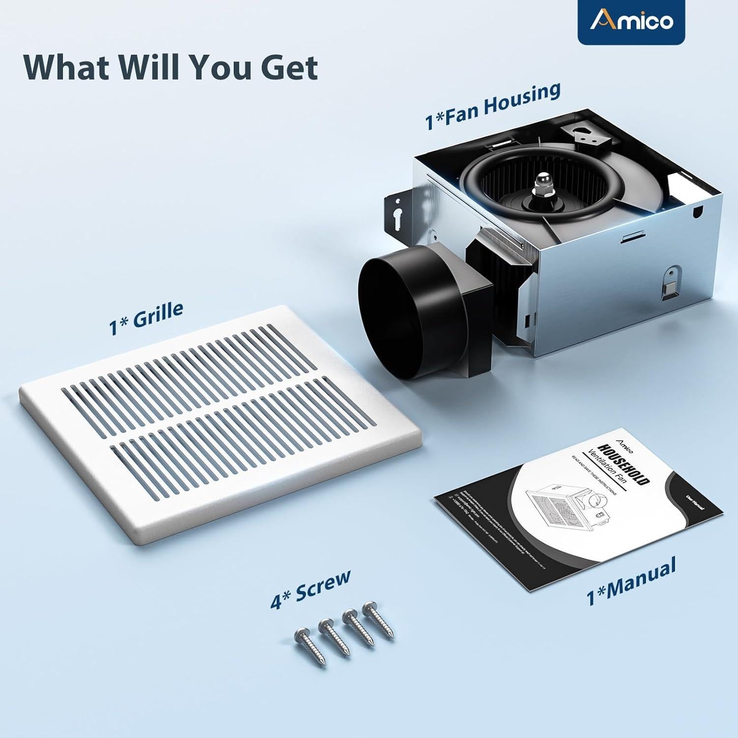 Ventilador Extractor de Baño Amico 80 CFM 1 Sone Blanco