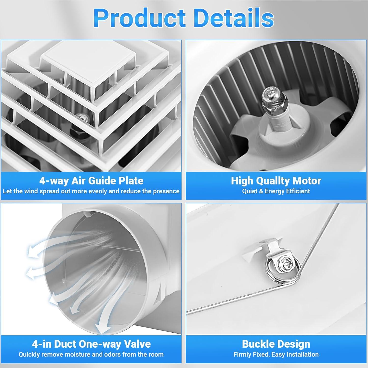 Ventilador de Baño FEITON 90 CFM 25W Silencioso 1 Sones