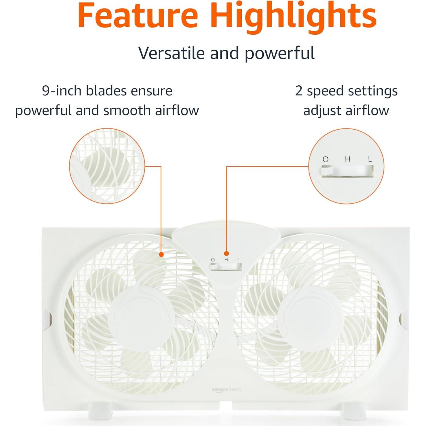 Ventilador de Ventana Amazon Basics 22.86 cm 68W Blanco