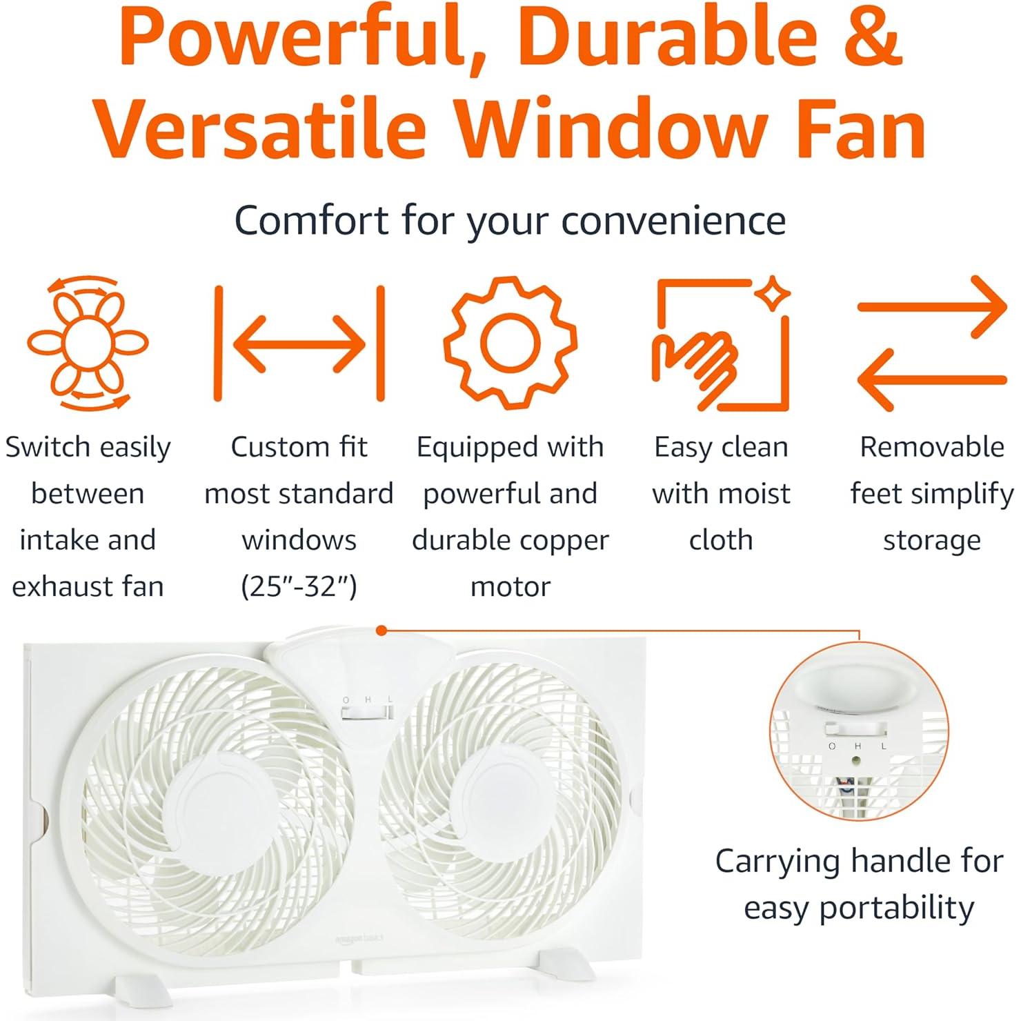 Ventilador de Ventana Amazon Basics 22.86 cm 68W Blanco
