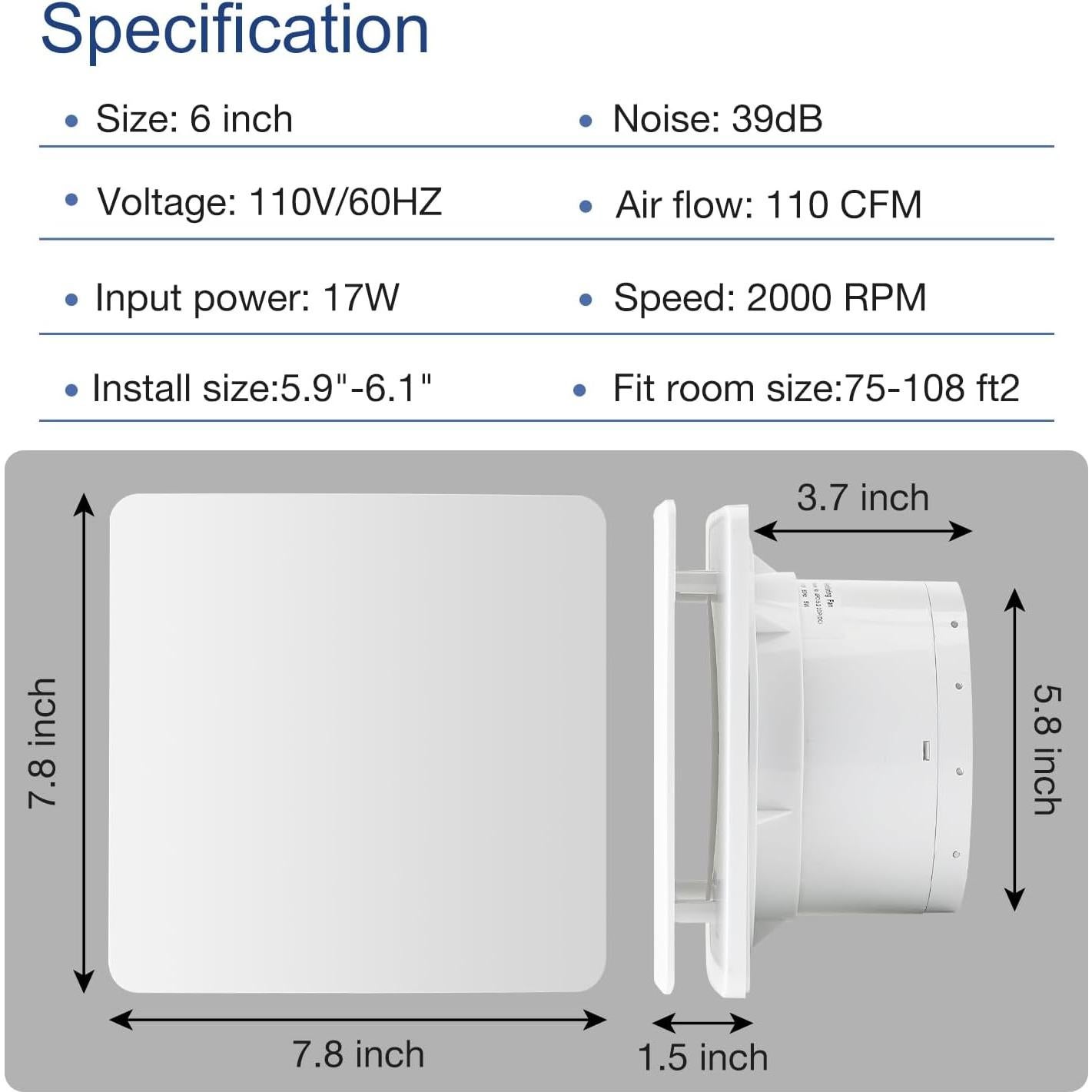 Ventilador de Extracción 6" Fanspex Pro 110 CFM Silencioso 39dB