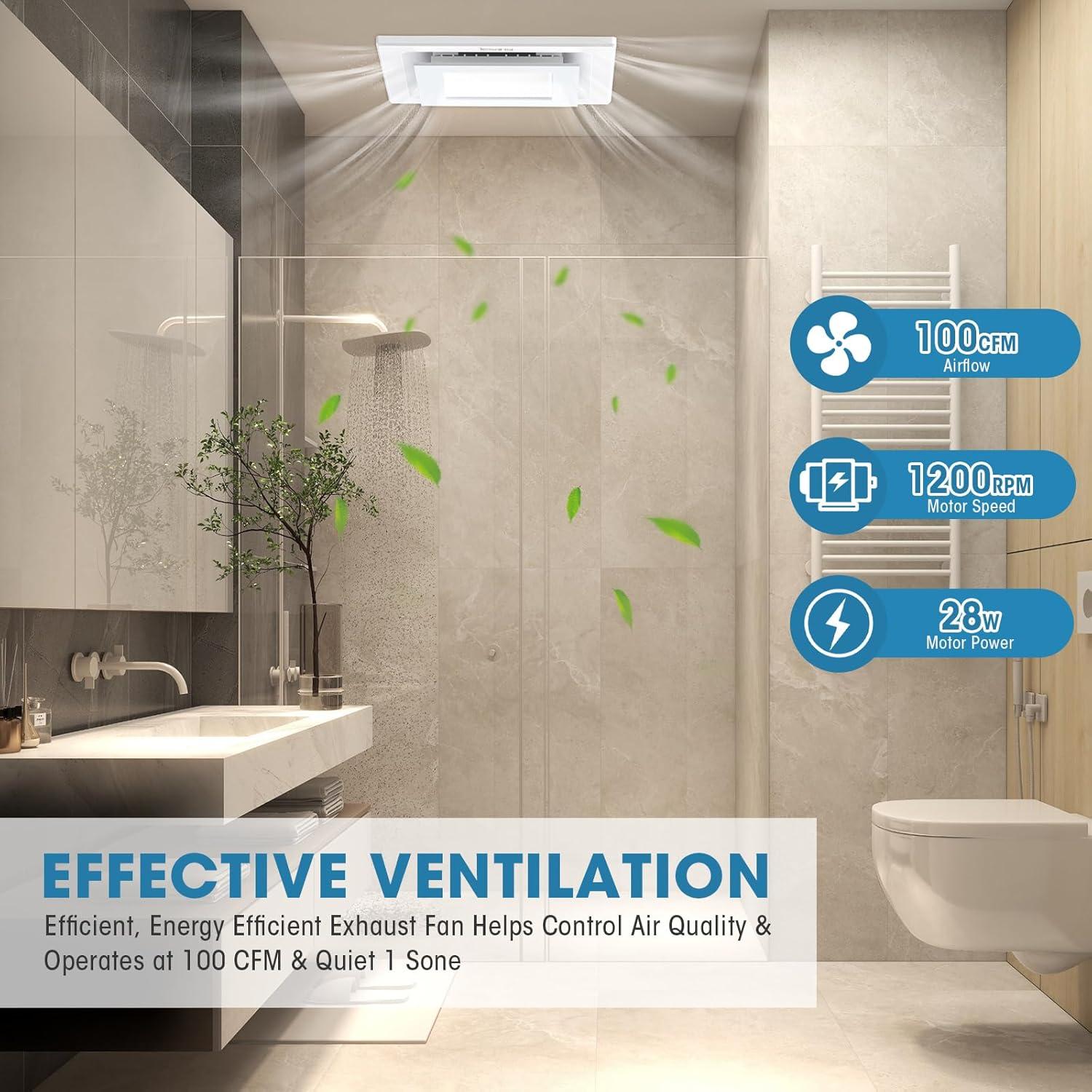 Ventilador Extractor de Baño Tesansi 100 CFM con Luz LED 3CCT