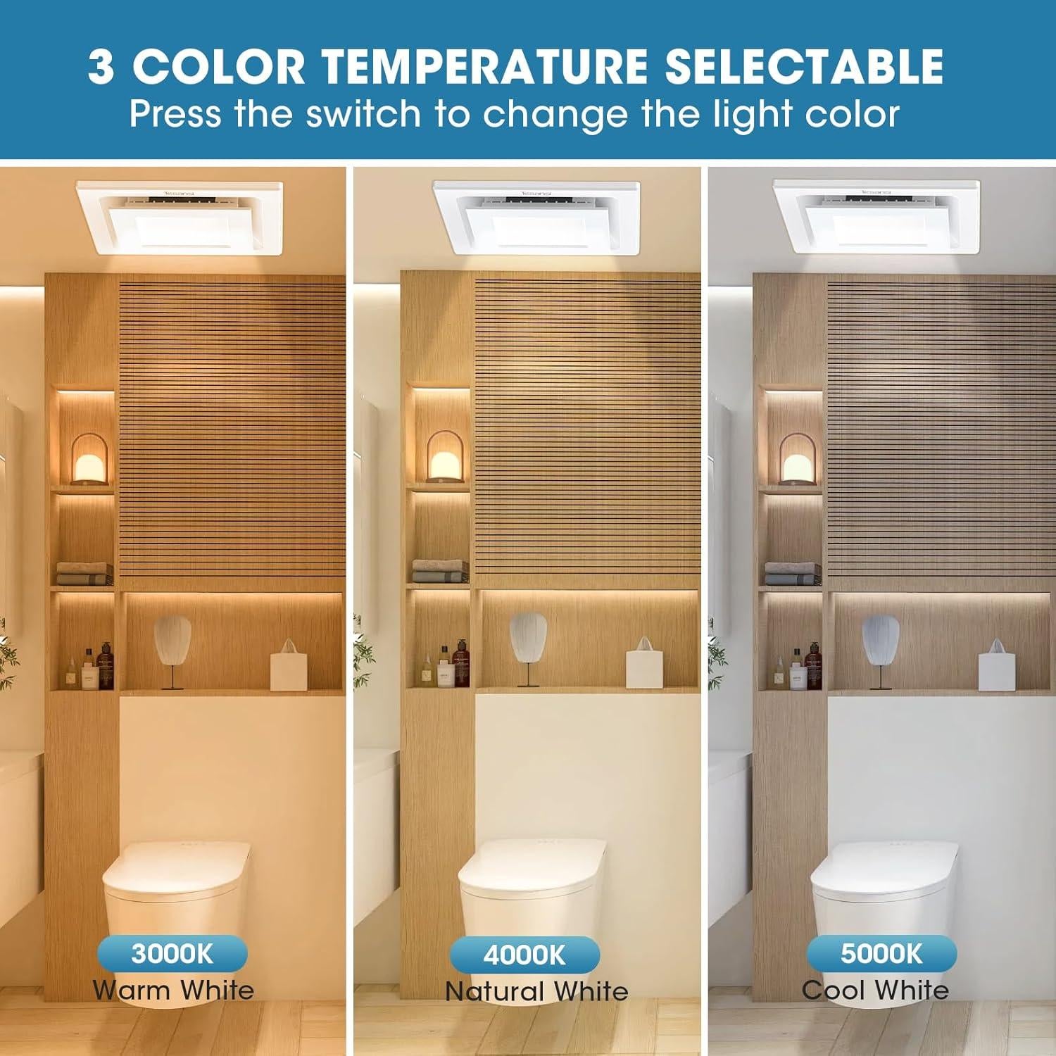 Ventilador Extractor de Baño Tesansi 100 CFM con Luz LED 3CCT