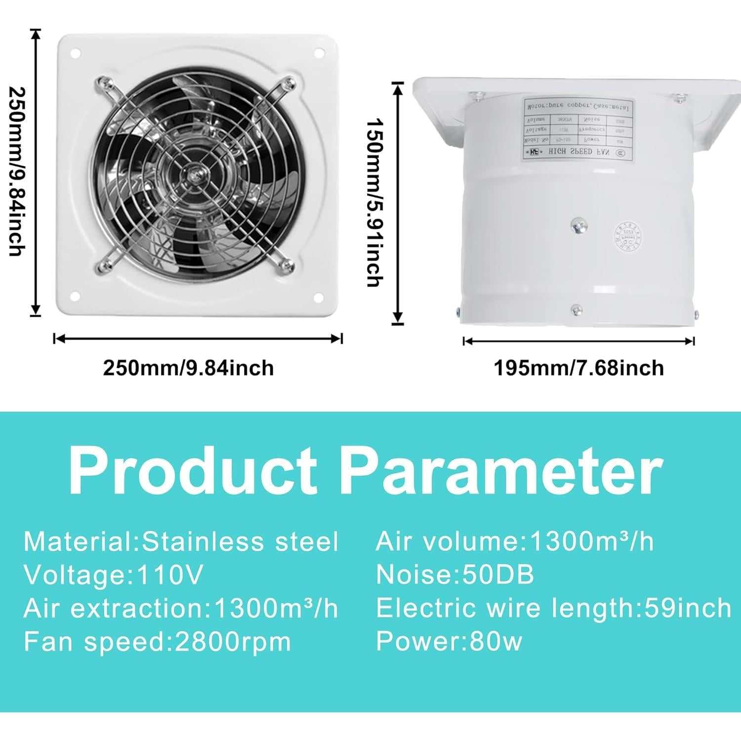 Ventilador de Escape 20 cm MEKOTRIN 80W 760 CFM Blanco