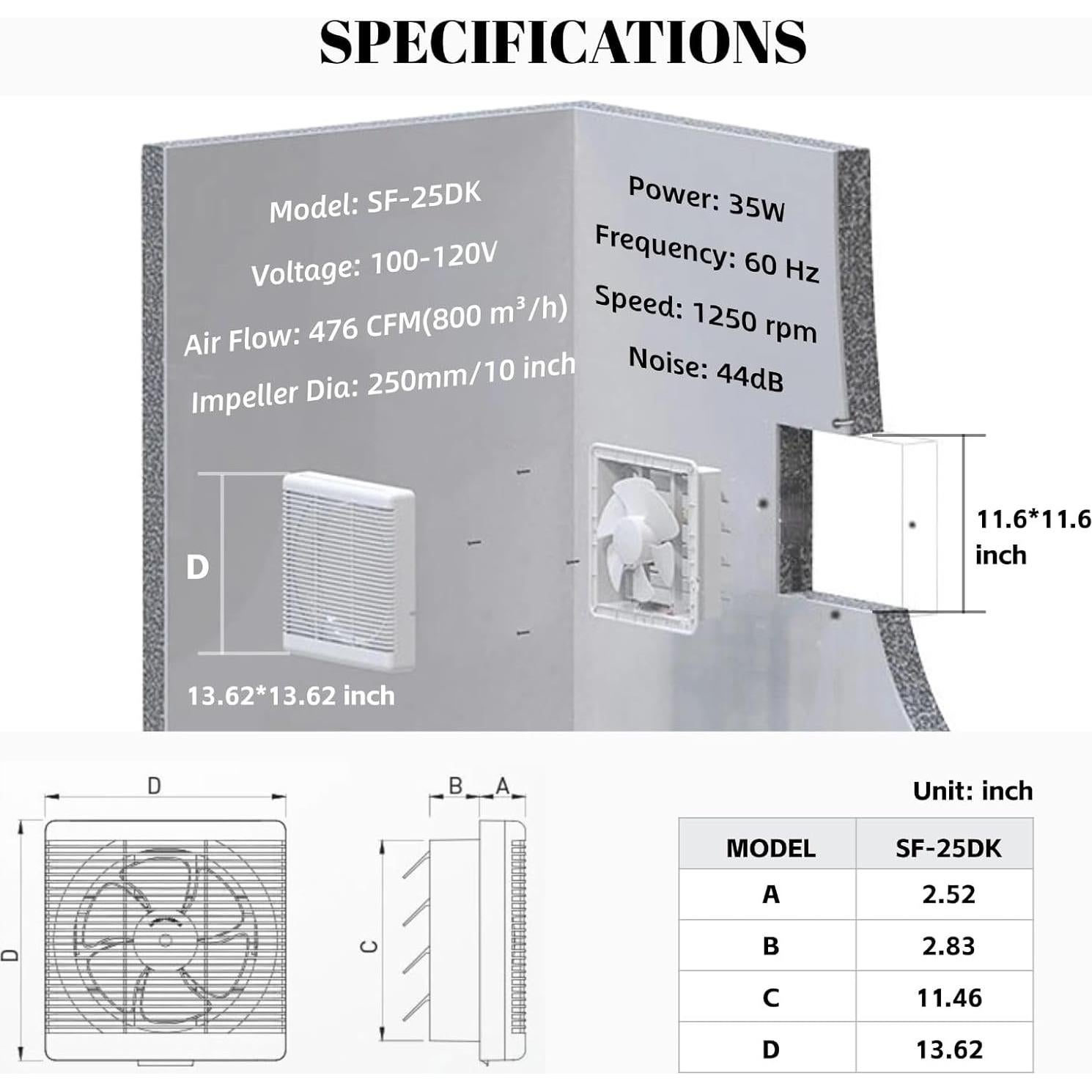 Ventilador de Escape SAILFLO 29.5 cm Reversible 35W Silencioso