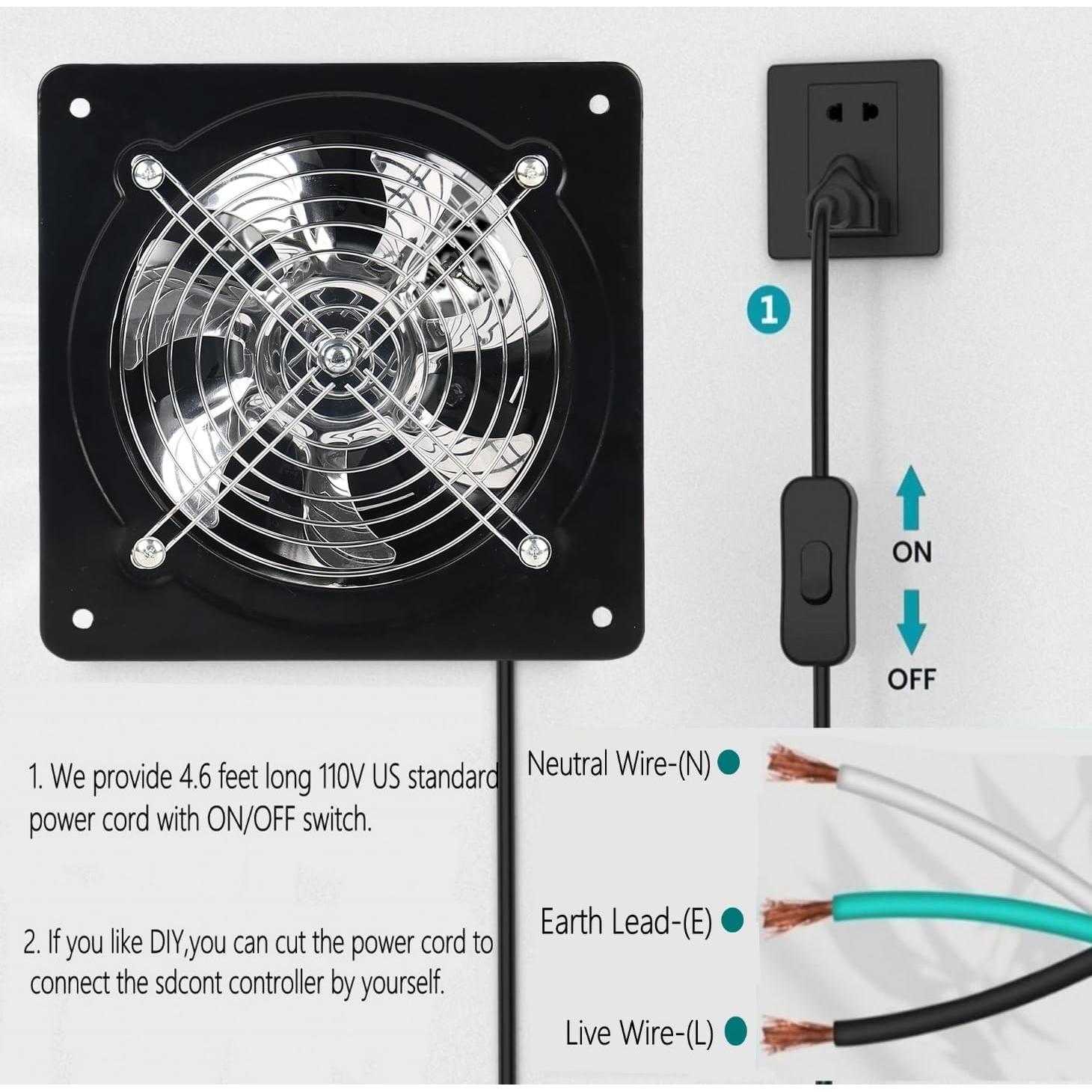 Ventilador de Escape Aydomer 20 cm con Interruptor para Pared