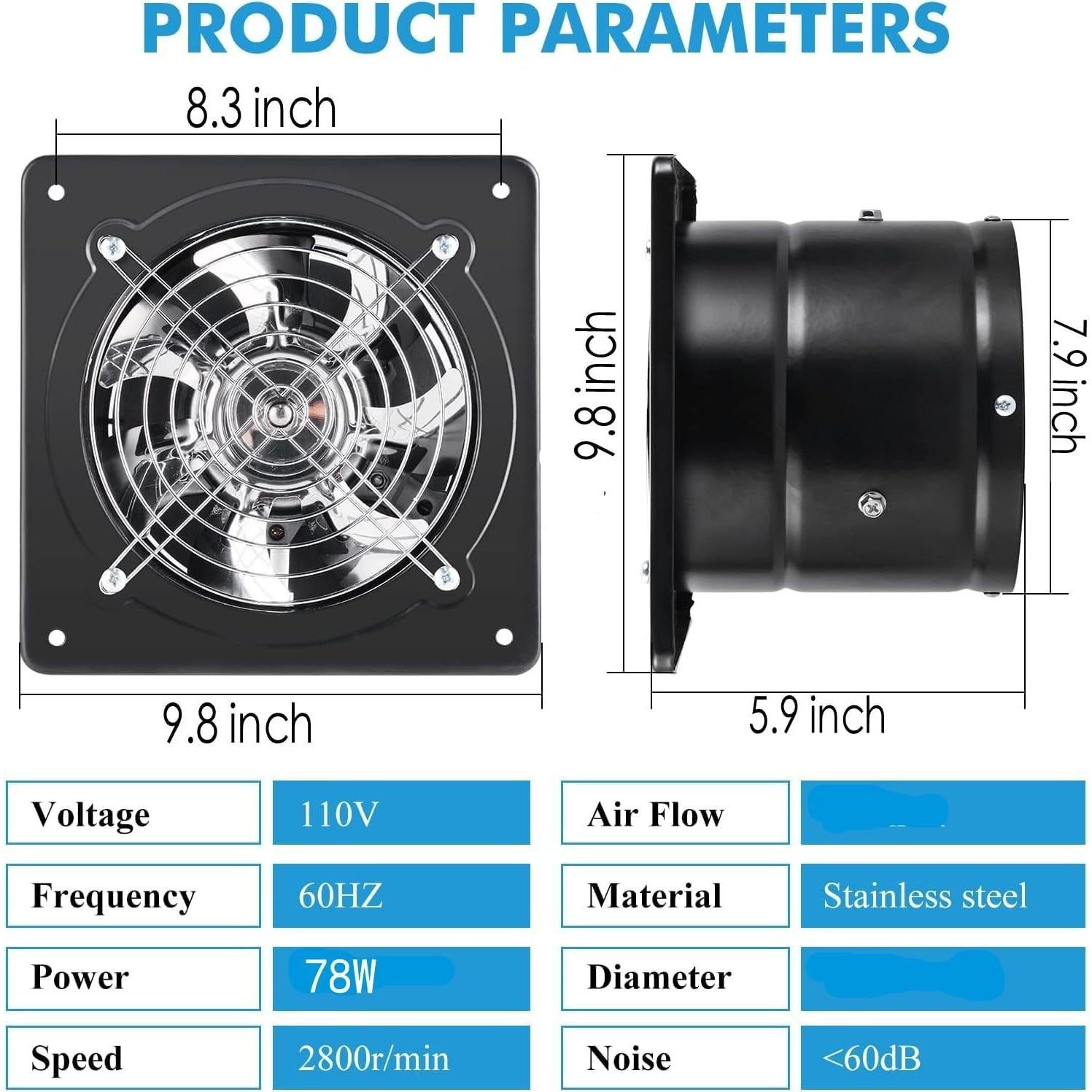 Ventilador de Escape Aydomer 20 cm con Interruptor para Pared
