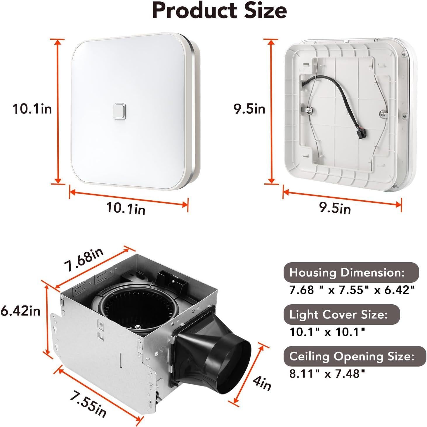 Ventilador de Baño OREiN con Luz LED 100 CFM 1.5 Sones