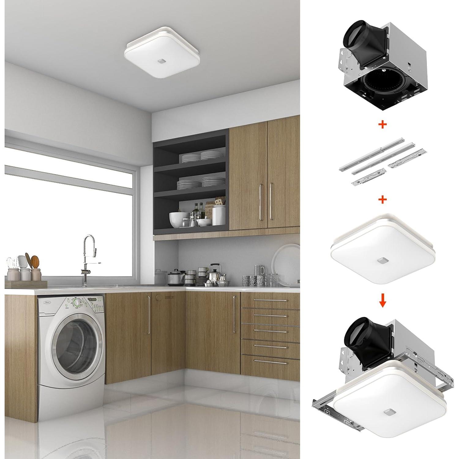 Ventilador de Baño OREiN con Luz LED 100 CFM 1.5 Sones