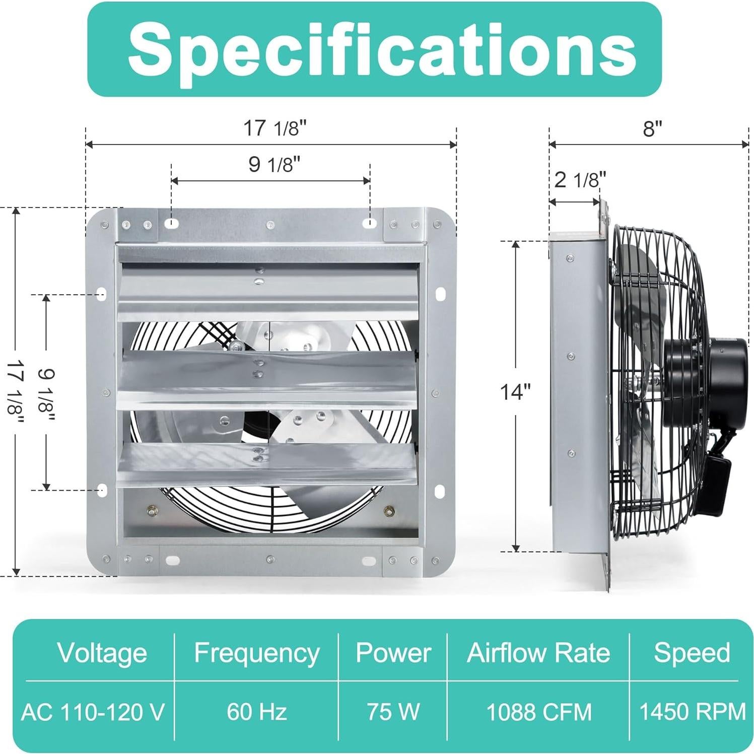 Ventilador de Escape Hipoilk 14" con Control de Velocidad 1088 CFM