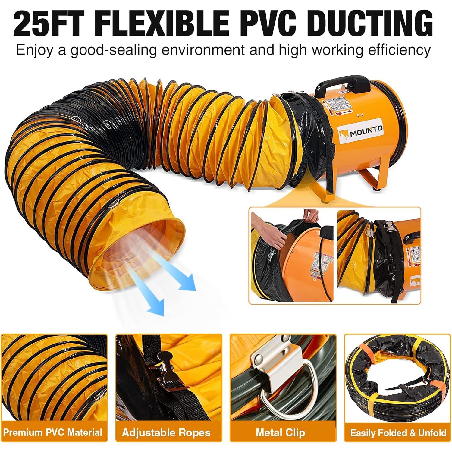 Ventilador Axial MOUNTO 12" con Manguera 7.62m 2900 CFM