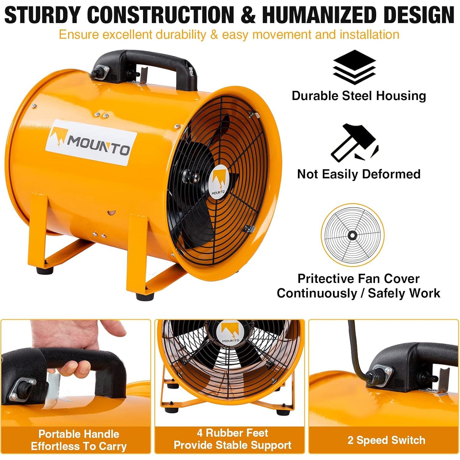 Ventilador Axial MOUNTO 12" con Manguera 7.62m 2900 CFM