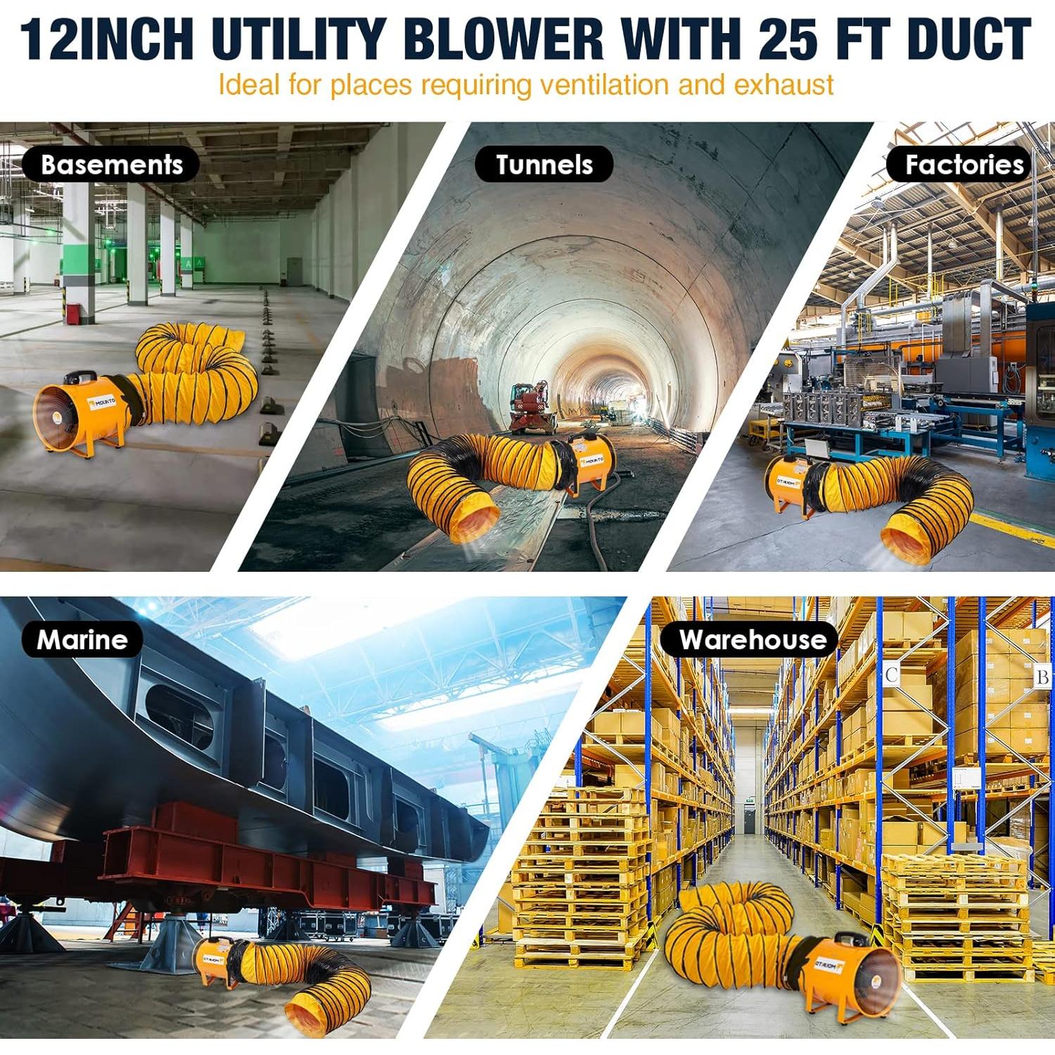 Ventilador Axial MOUNTO 12" con Manguera 7.62m 2900 CFM