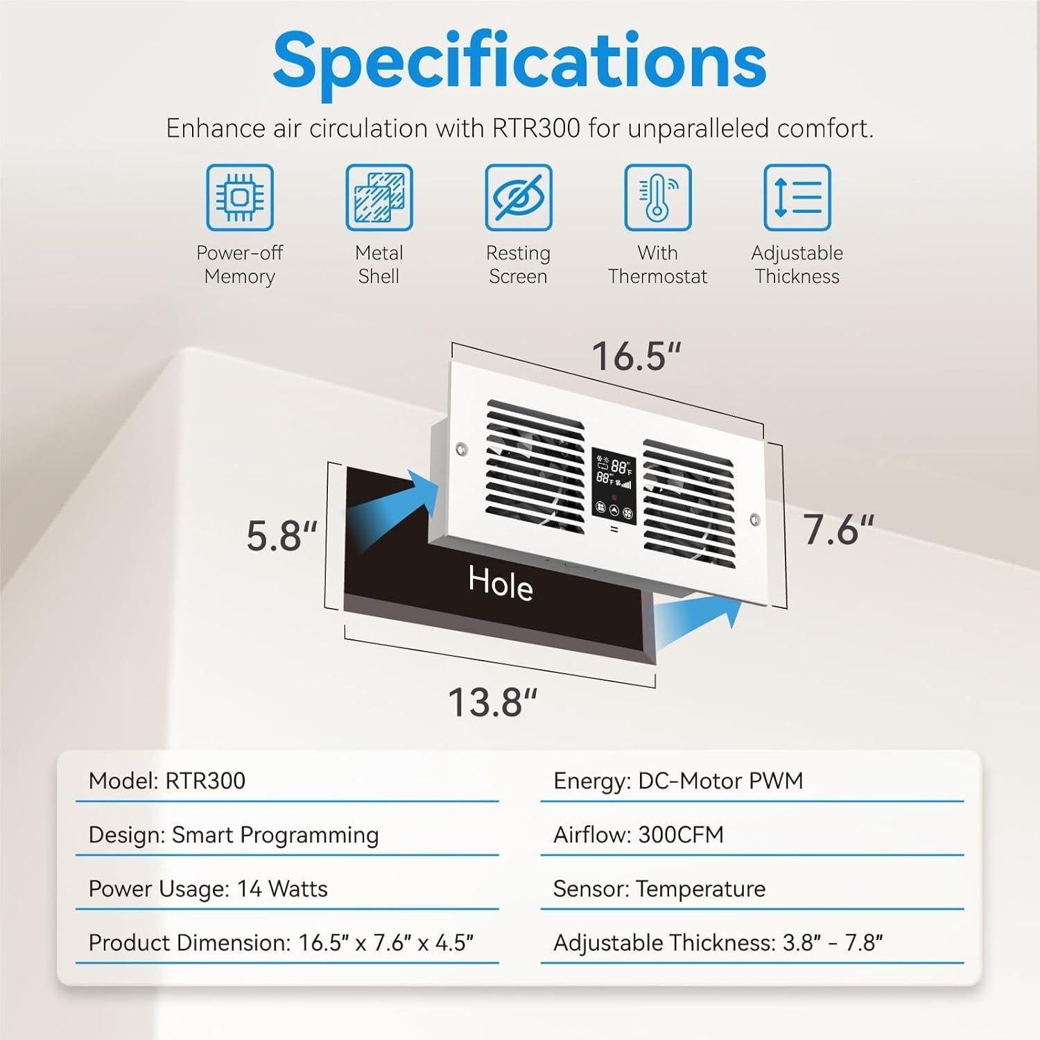 Ventilador de habitación a habitación Apexicalo RTR300 300 CFM
