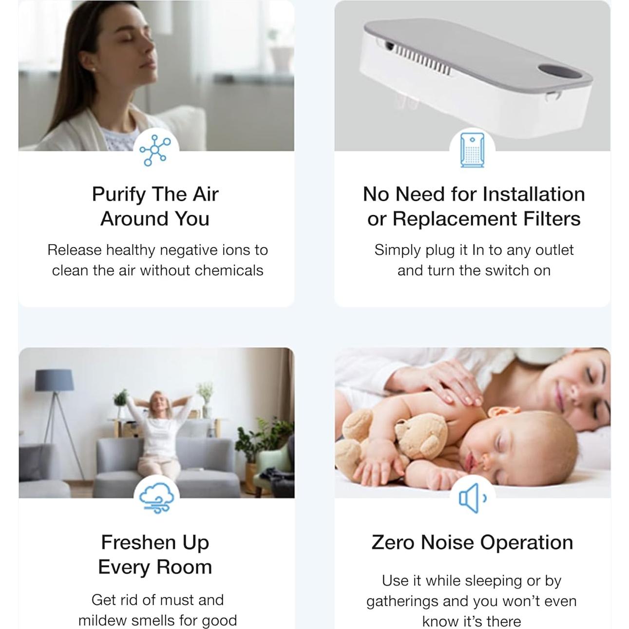 Purificador de Aire Ion Pure Air Genie Enchufable Sin Filtro