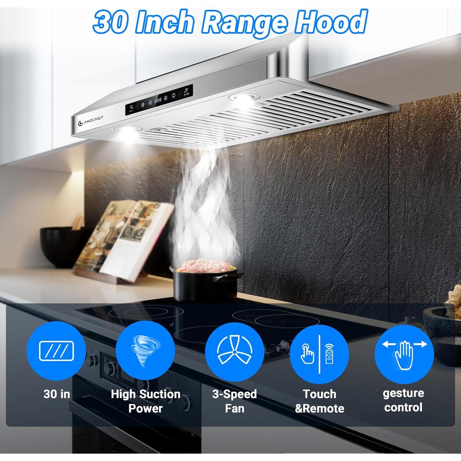 Campana Extractora AMZCHEF 75cm Acero Inoxidable 750CFM 3 Velocidades